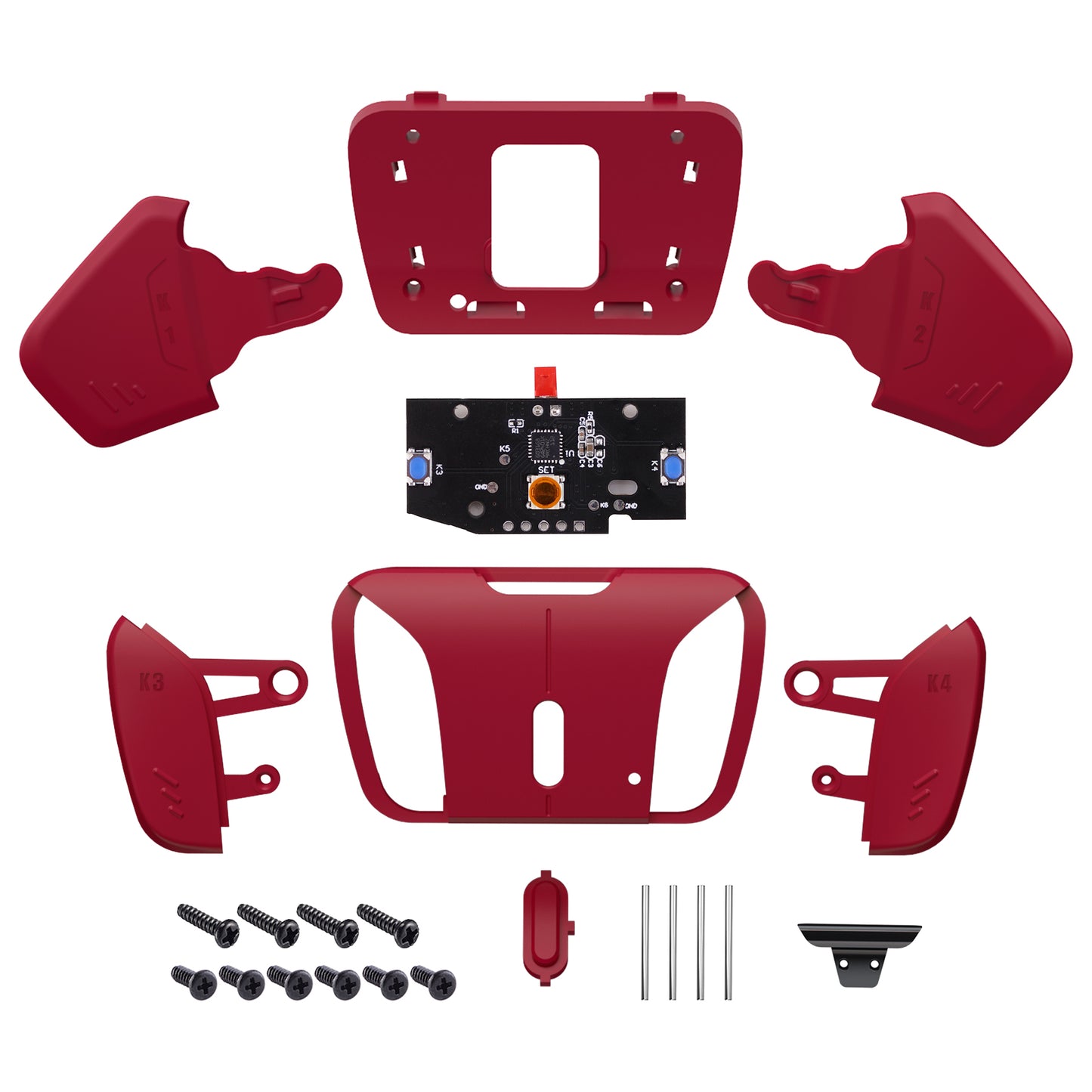 eXtremeRate Turn RISE to RISE4 Kit – Redesigned K1 K2 K3 K4 Back Buttons Housing & Remap PCB Board for eXtremeRate RISE & RISE4 Remap kit, Compatible with PS5 Controller - Volcanic Red