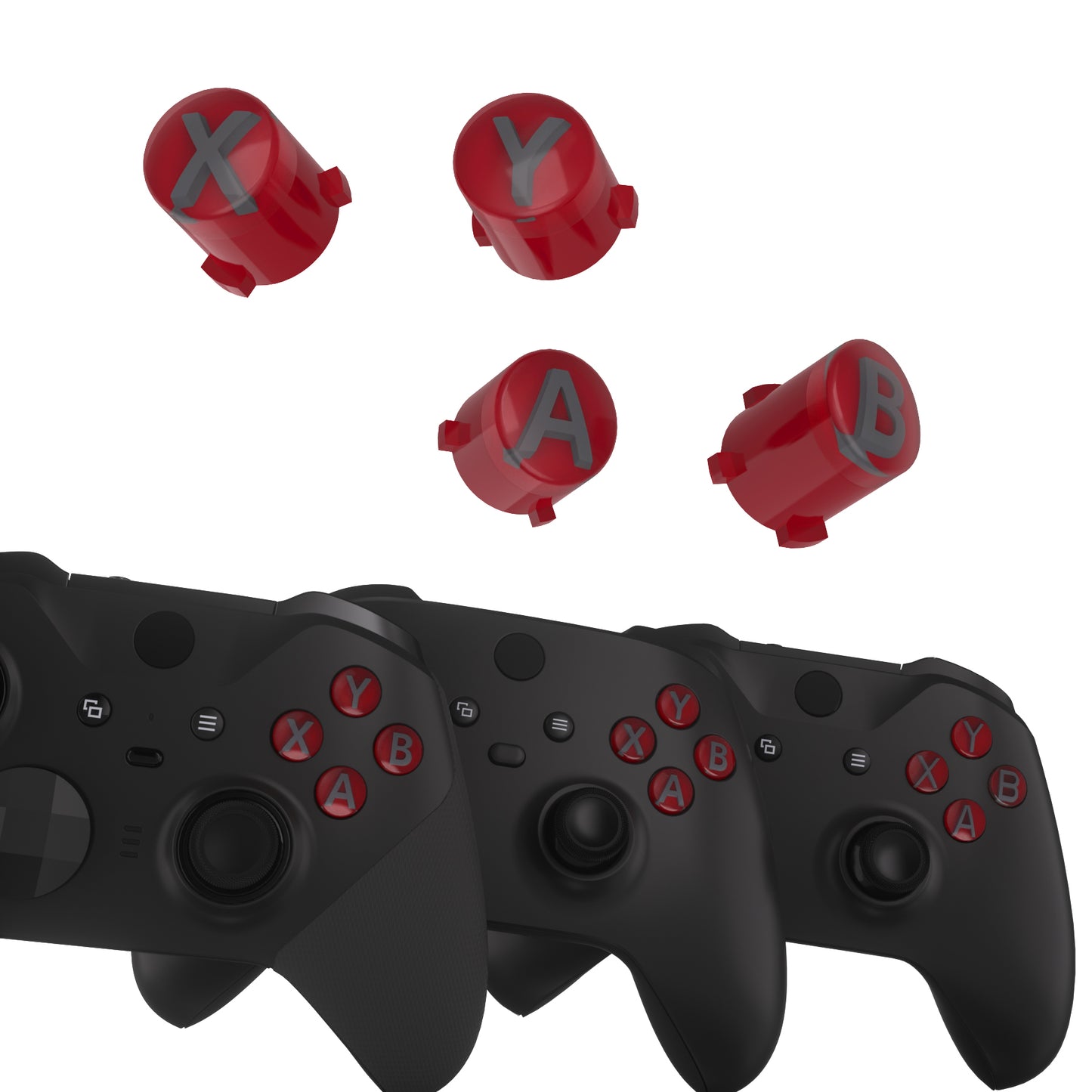 eXtremeRate Two-Tone ABXY Action Buttons with Classic Symbols for Xbox Series X/S Controller & Xbox One X/S & Xbox One Elite V1/V2 Controller - Carmine Red & Clear & Classic Gray