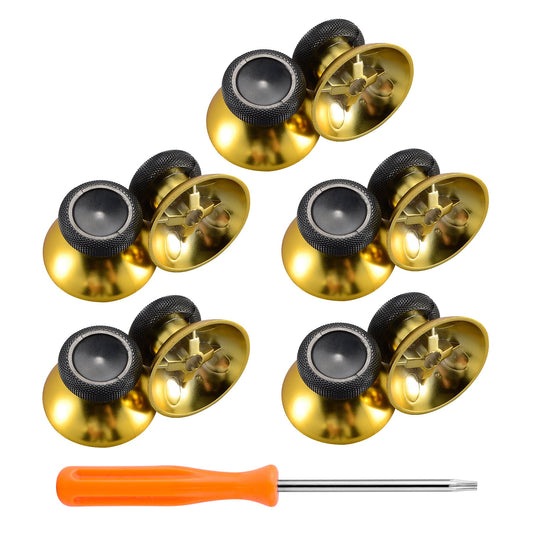 eXtremeRate Retail 10 pcs Rubberized Chrome Thumbsticks Analog Sticks Buttons Replacement Parts for Xbox One Xbox One Elite Xbox One X Xbox One S Controller (Chrome Gold) - XBHK0001GC