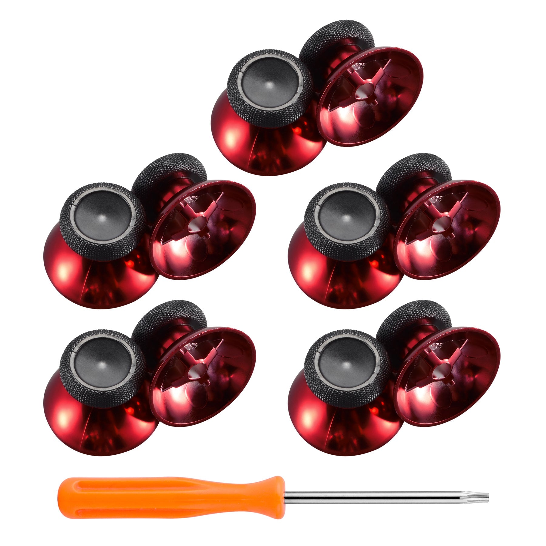 eXtremeRate Retail 10 pcs Rubberized Chrome Red Thumbsticks Buttons Analog Sticks Replacement Parts for Xbox One Xbox One S Controller - XBHK0003GC