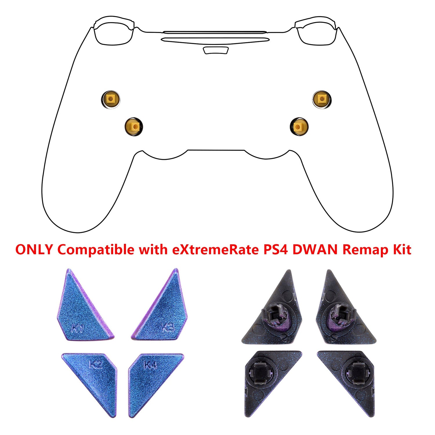 eXtremeRate Retail Purple Blue Chameleon Glossy Replacement Redesigned Back Buttons K1 K2 K3 K4 Paddles for eXtremeRate ps4 Controller Dawn Remap Kit - P4GZ015