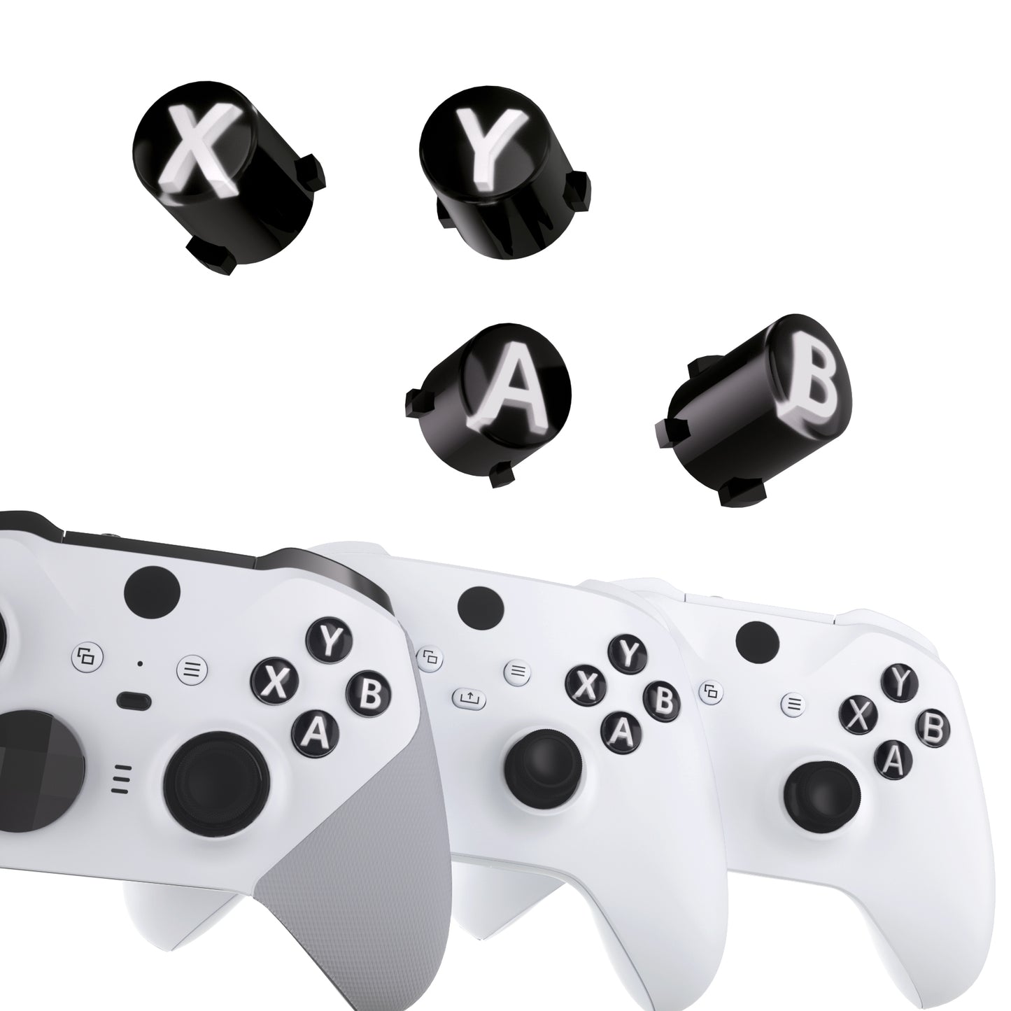 eXtremeRate Retail Three-Tone Black & Clear & White ABXY Action Buttons with Classic Symbols for Xbox Series X & S Controller & Xbox One S/X & Xbox One Elite V1/V2 Controller - JDX3M001