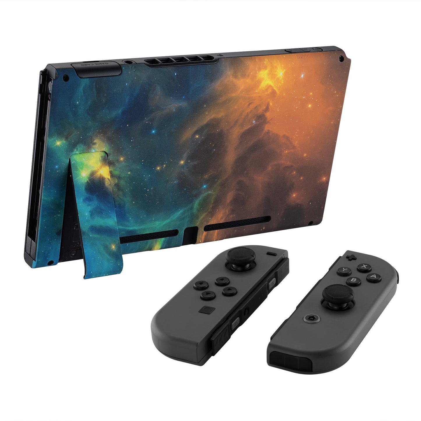 eXtremeRate Retail Soft Touch Grip Gold Star Universe Console Back Plate DIY Replacement Housing Shell Case for Nintendo Switch Console with Kickstand - JoyCon Shell NOT Included - ZT104