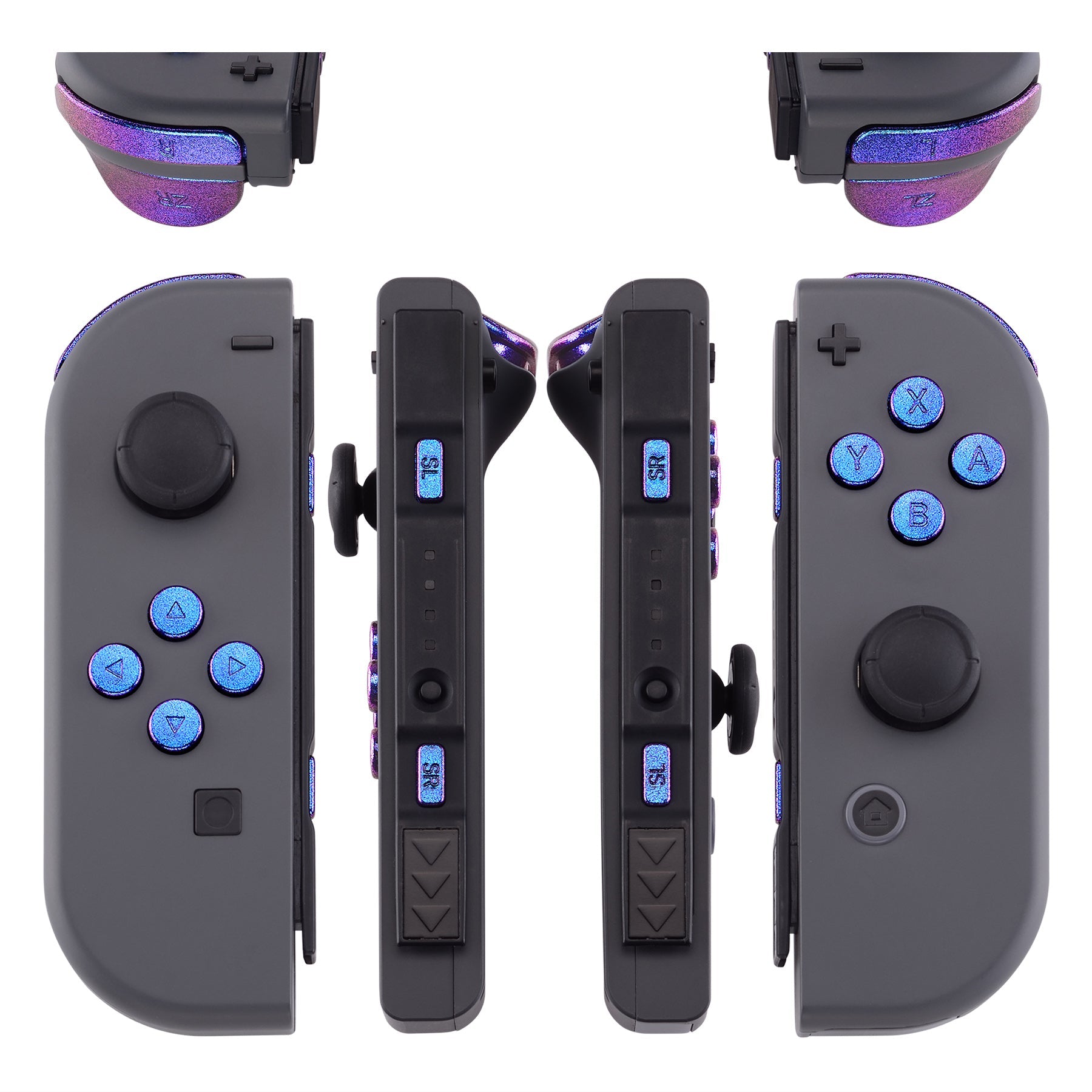 eXtremeRate Retail Purple Blue Chameleon Replacement ABXY Direction Keys SR SL L R ZR ZL Trigger Buttons Springs, Full Set Buttons Repair Kits with Tools for NS Switch JoyCon & OLED JoyCon - JoyCon Shell NOT Included - AJ201