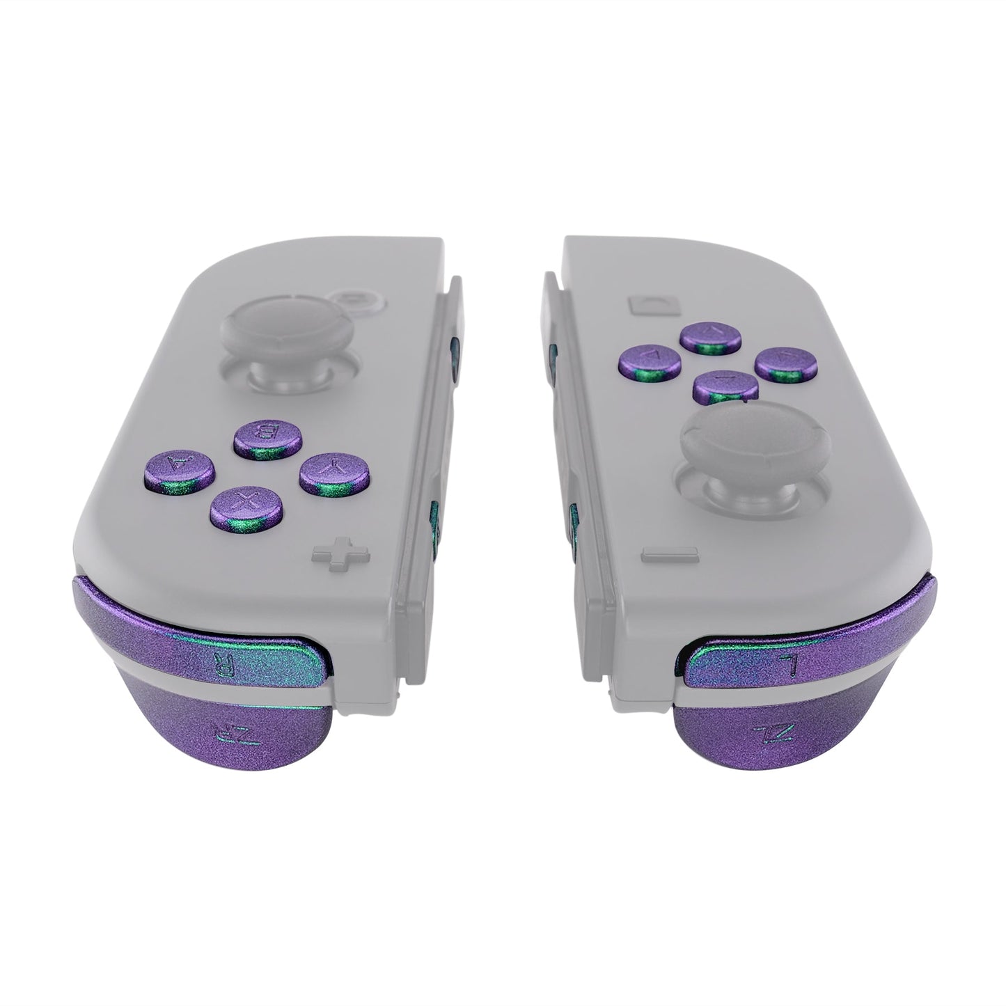 eXtremeRate Retail Green Purple Chameleon Replacement ABXY Direction Keys SR SL L R ZR ZL Trigger Buttons Springs, Full Set Buttons Repair Kits with Tools for NS Switch JoyCon & OLED JoyCon - JoyCon Shell NOT Included - AJ210