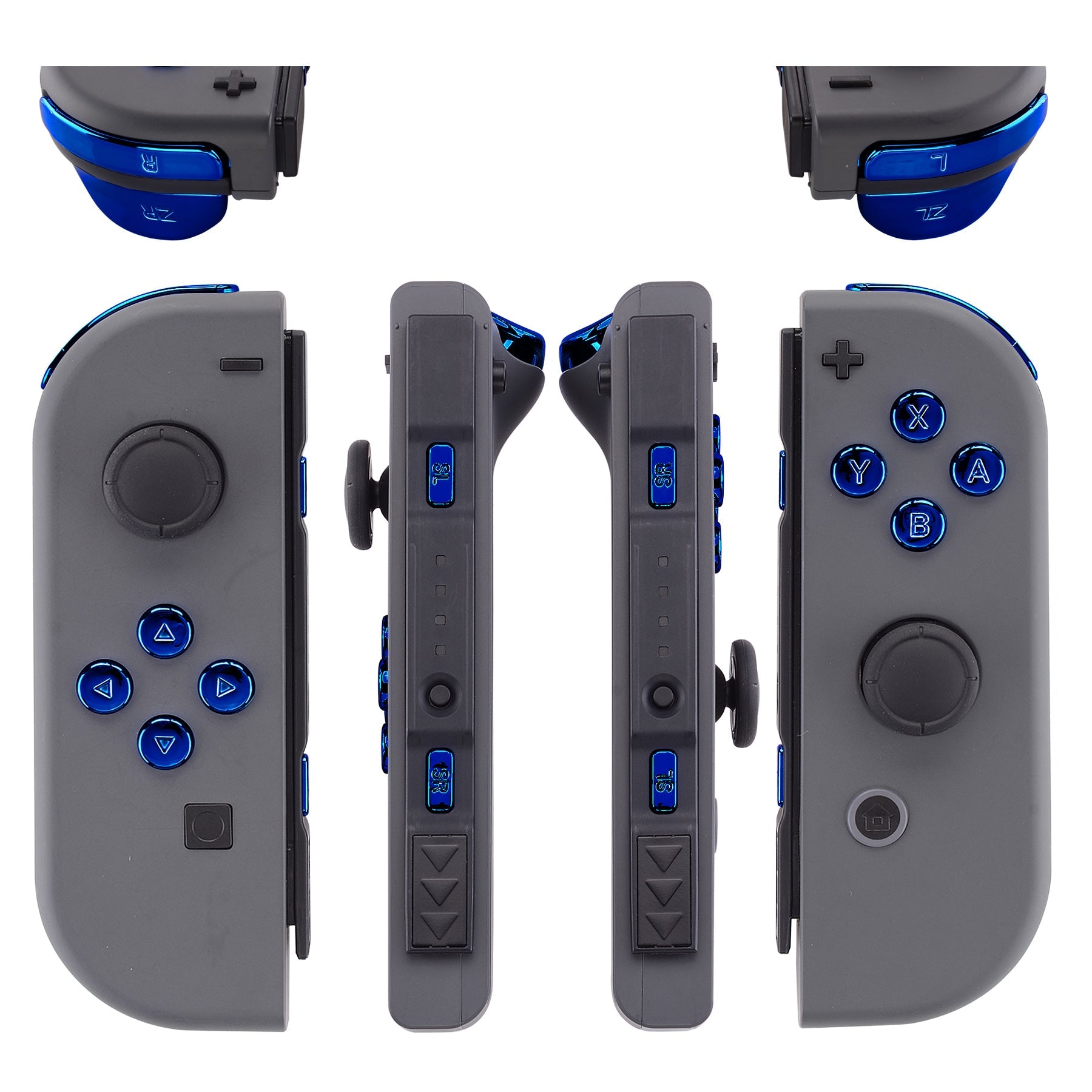 eXtremeRate Retail Chrome Blue Glossy Replacement ABXY Direction Keys SR SL L R ZR ZL Trigger Buttons Springs, Full Set Buttons Repair Kits with Tools for NS Switch JoyCon & OLED JoyCon - JoyCon Shell NOT Included - AJ304