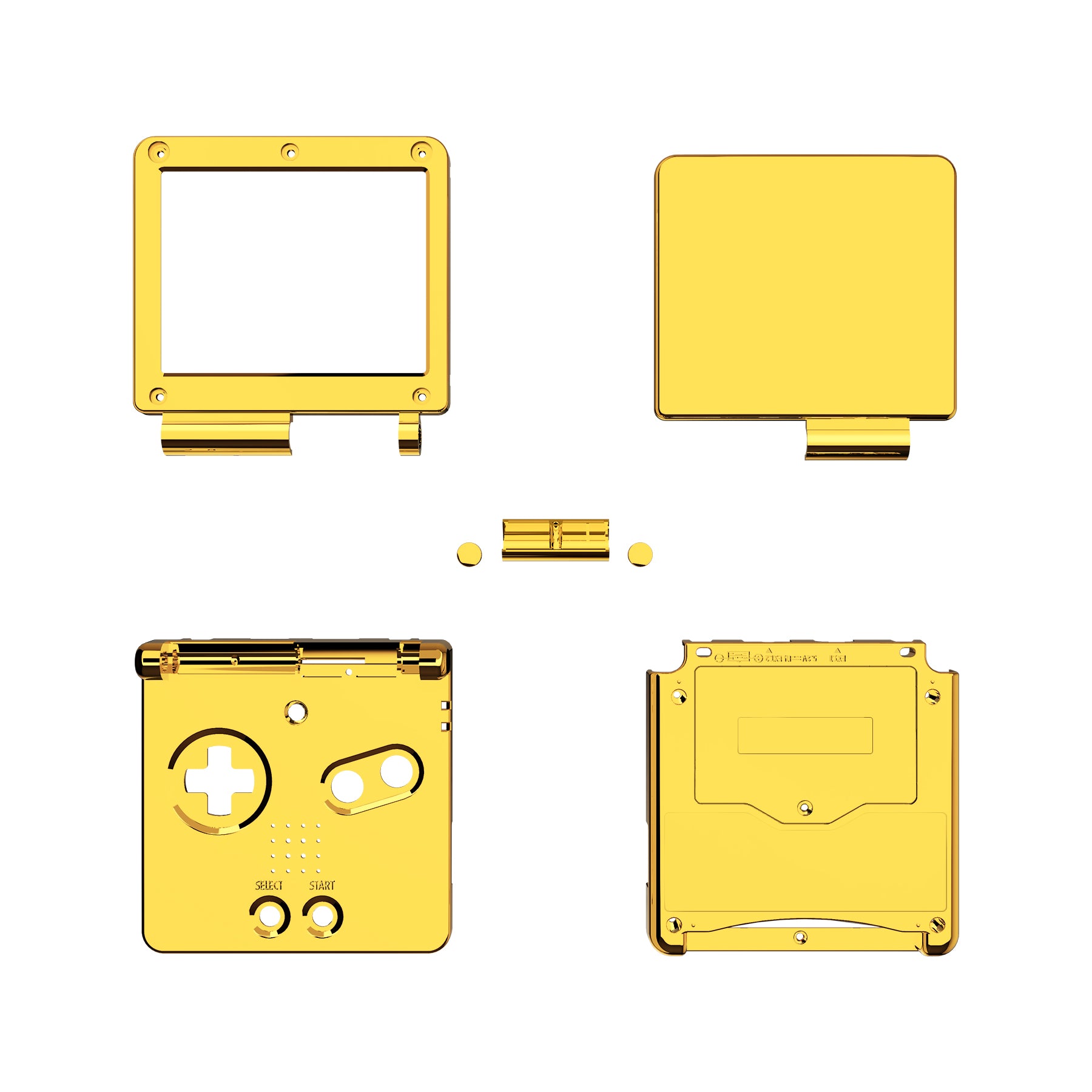 eXtremeRate Retail IPS Ready Upgraded Chrome Gold Glossy Custom Replacement Housing Shell for Gameboy Advance SP GBA SP - Compatible with Both IPS & Standard LCD - Console & Screen NOT Included - ASPD4001