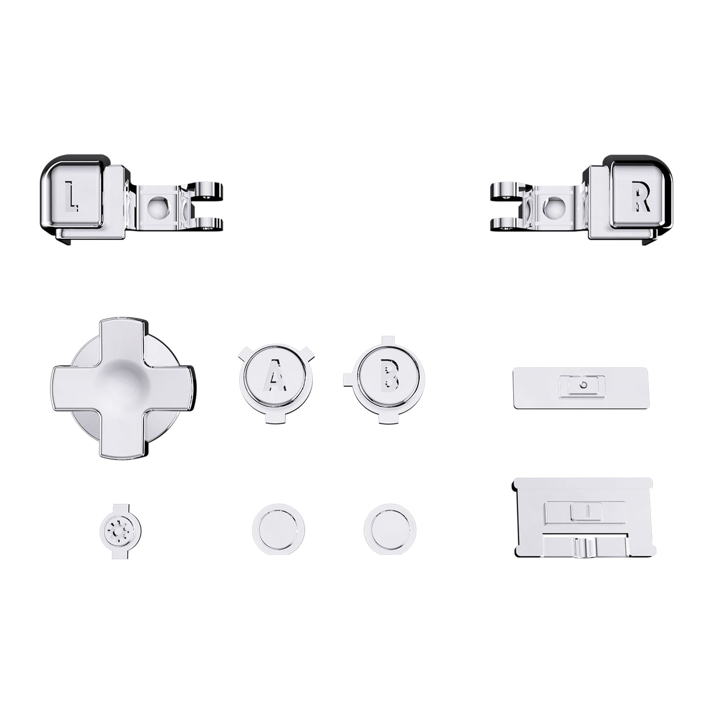 eXtremeRate Retail Chrome Silver Glossy Custom Full Set Buttons for Gameboy Advance SP, Replacement A B L R Button Power On Off Volume Button D-pad Key for GBA SP Console - Console NOT Included - ASPJ302