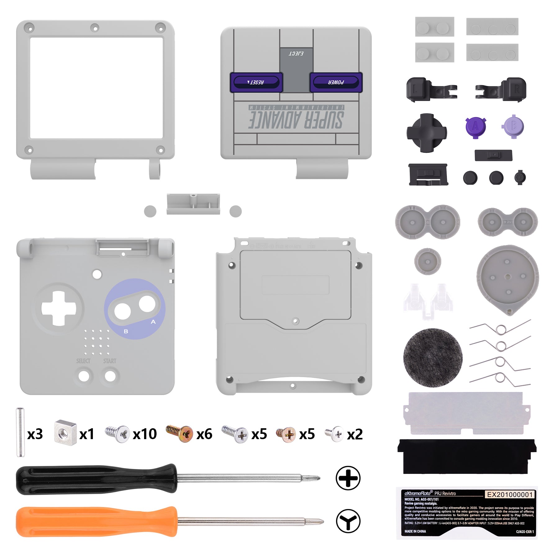 eXtremeRate Retail IPS Ready Upgraded Classic SNES Style Custom Replacement Housing Shell for Gameboy Advance SP GBA SP – Compatible with Both IPS & Standard LCD – Console & Screen NOT Included - ASPY001
