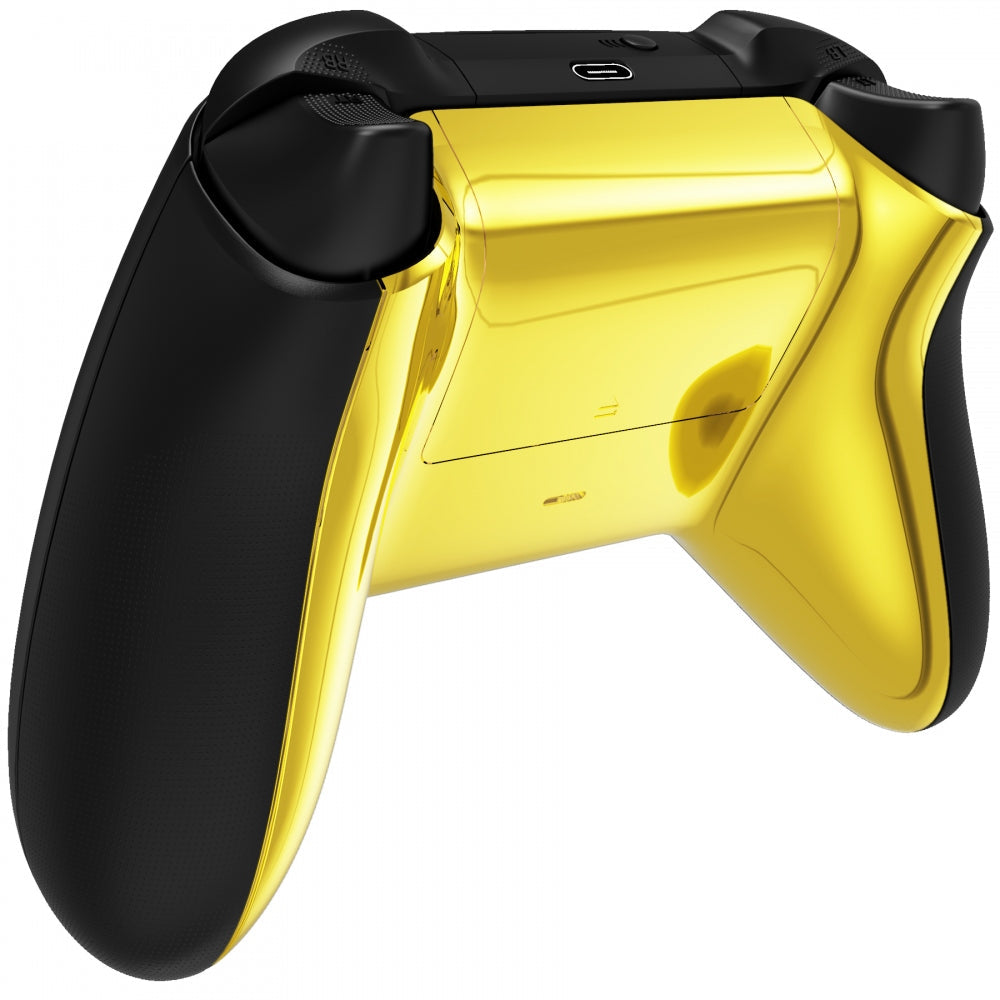 eXtremeRate Retail Chrome Gold Glossy Custom Bottom Shell w/ Battery Cover for Xbox Series S/X Controller - Controller & Side Rails NOT Included - BX3D401