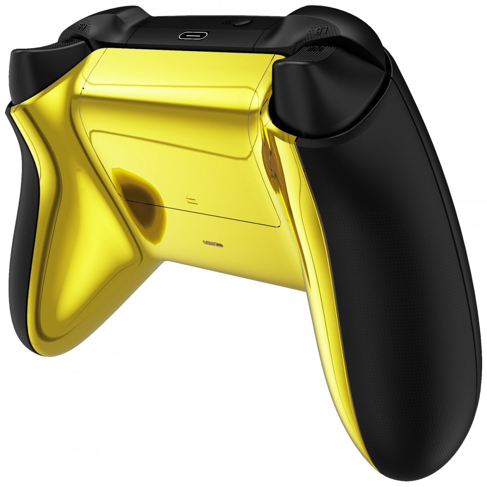 eXtremeRate Retail Chrome Gold Glossy Custom Bottom Shell w/ Battery Cover for Xbox Series S/X Controller - Controller & Side Rails NOT Included - BX3D401