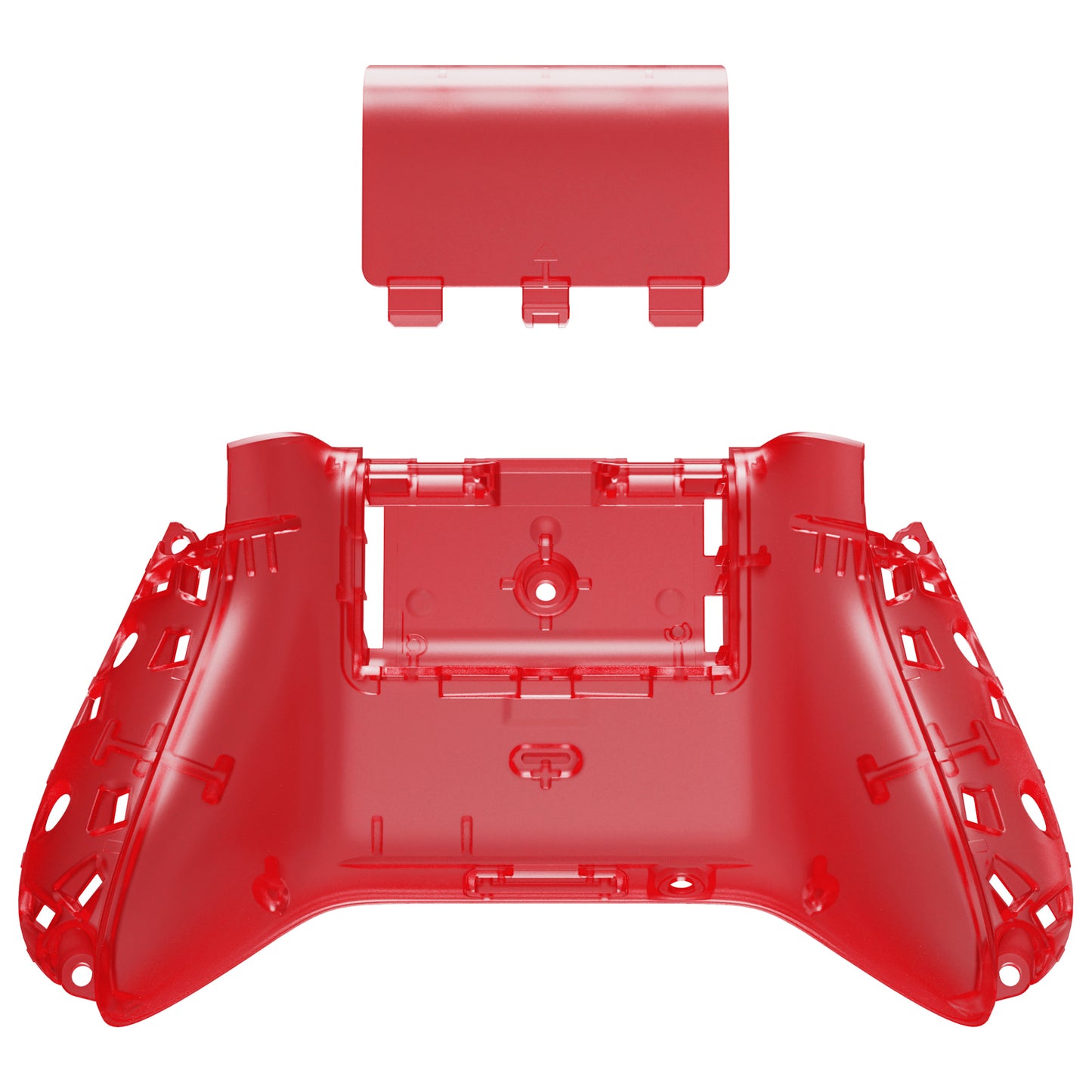 eXtremeRate Retail Clear Red Custom Bottom Shell with Battery Cover for Xbox Series S/X Controller, DIY Replacement Backplate Cover for Xbox Core Controller Model 1914 - Controller & Side Rails NOT Included - BX3M502