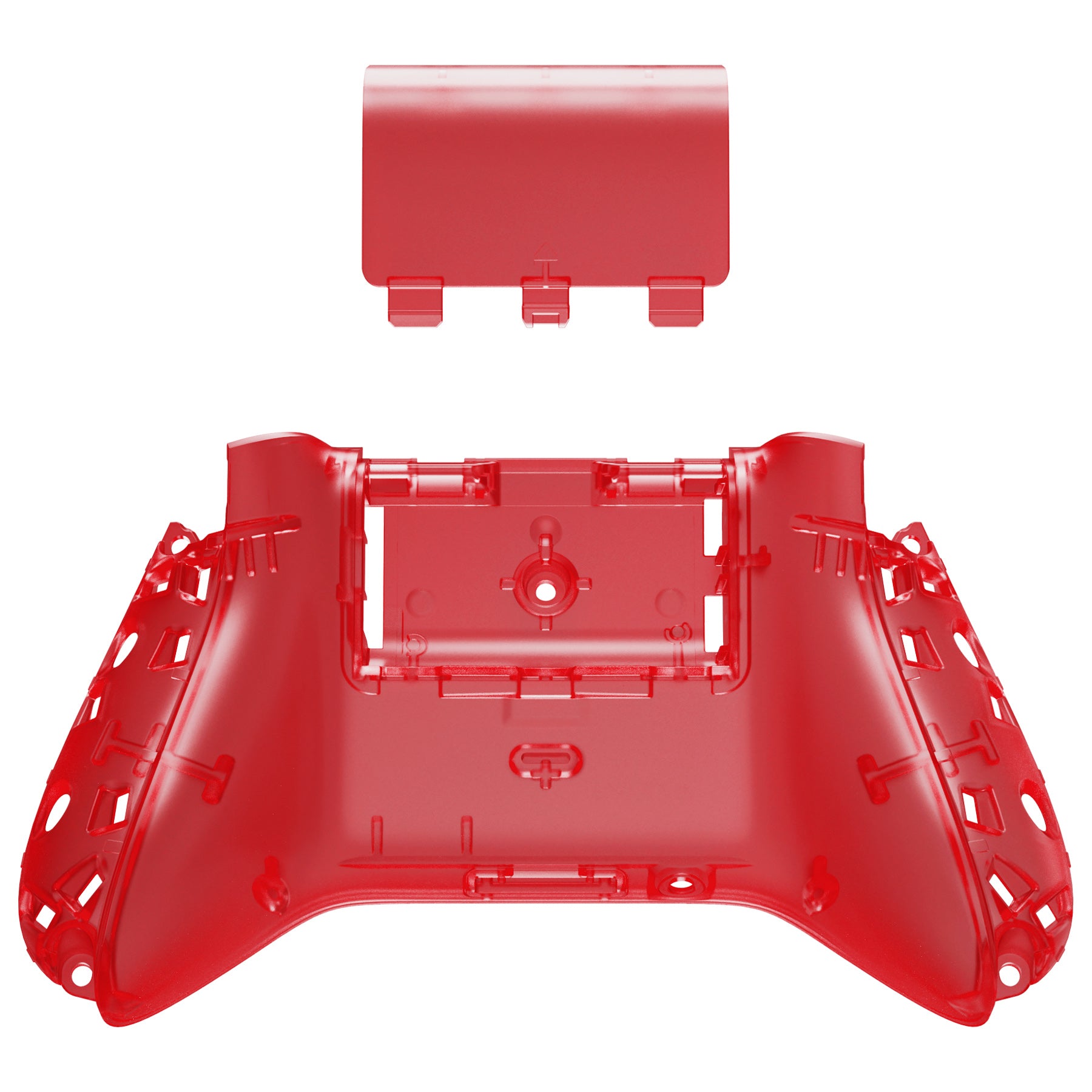 eXtremeRate Retail Clear Red Custom Bottom Shell with Battery Cover for Xbox Series S/X Controller, DIY Replacement Backplate Cover for Xbox Core Controller Model 1914 - Controller & Side Rails NOT Included - BX3M502