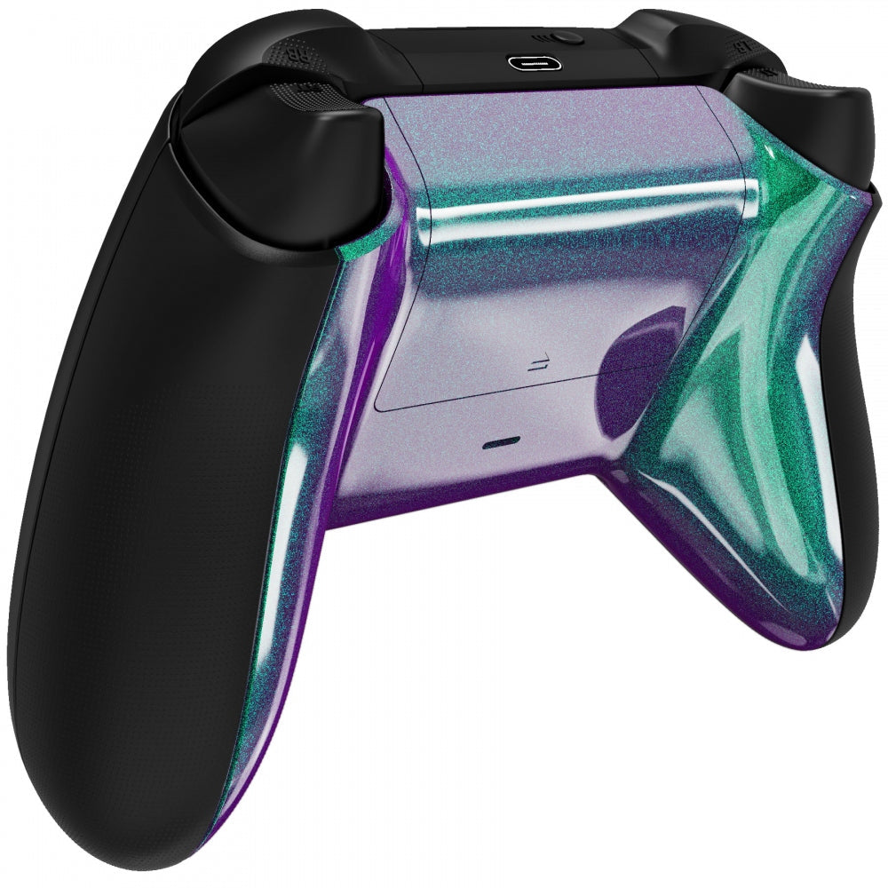 eXtremeRate Retail Chameleon Green Purple Glossy Custom Bottom Shell w/ Battery Cover for Xbox Series S/X Controller - Controller & Side Rails NOT Included - BX3P302