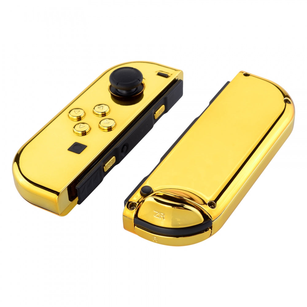 eXtremeRate Retail Chrome Gold Handheld Controller Housing With Full Set Buttons DIY Replacement Shell Case for NS Switch JoyCon & OLED JoyCon - Console Shell NOT Included - CD401