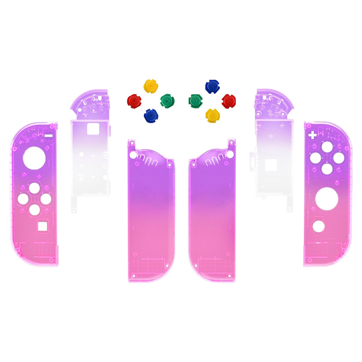 eXtremeRate Retail Clear Atomic Purple Rose Red Joycon Handheld Controller Housing with Full Set Buttons, DIY Replacement Shell Case for NS Switch JoyCon & OLED JoyCon - Console Shell NOT Included - CP337
