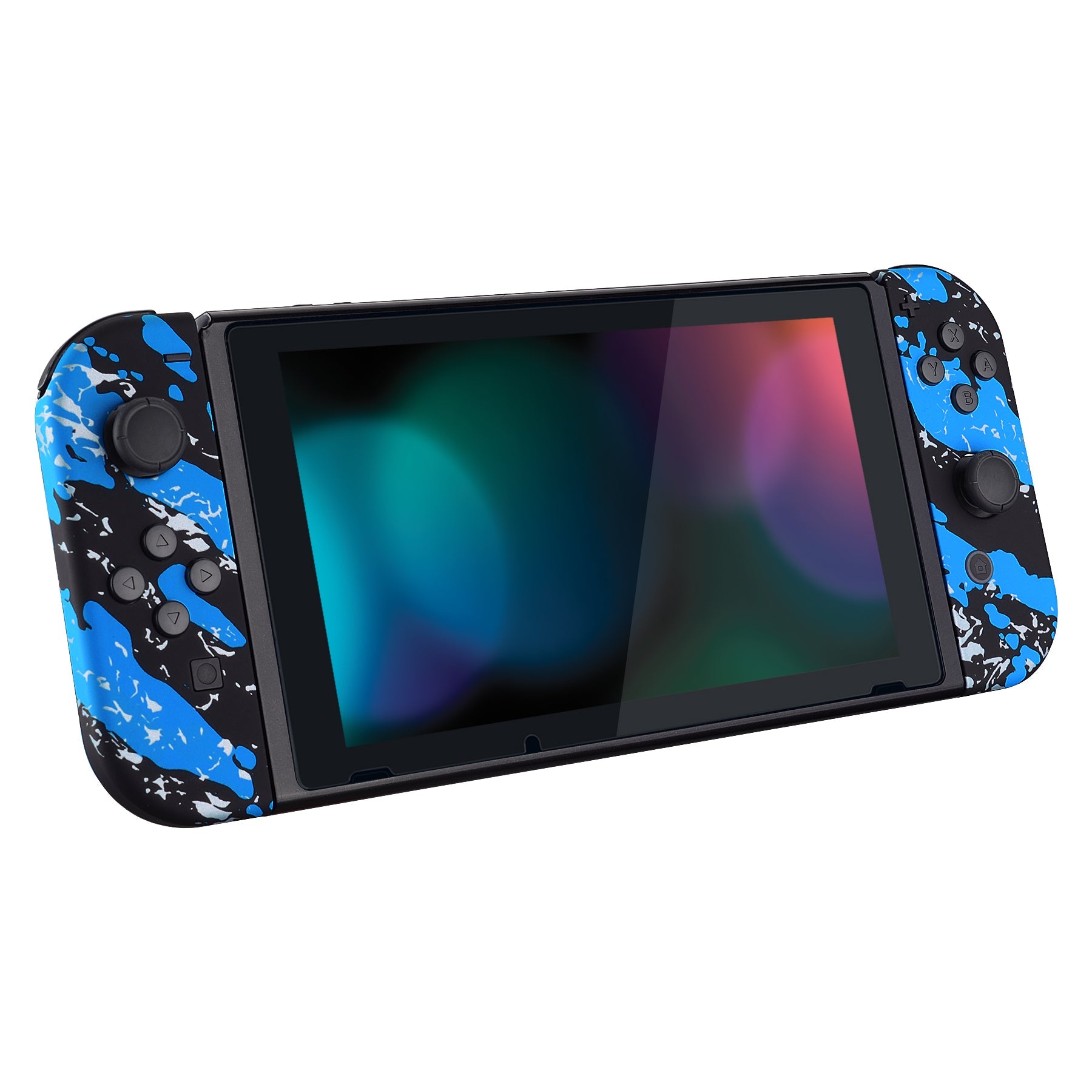 eXtremeRate Retail Soft Touch Grip Blue Coating Splash Patterned Joycon Handheld Controller Housing with Full Set Buttons, DIY Replacement Shell Case for NS Switch JoyCon & OLED JoyCon - Console Shell NOT Included - CS205