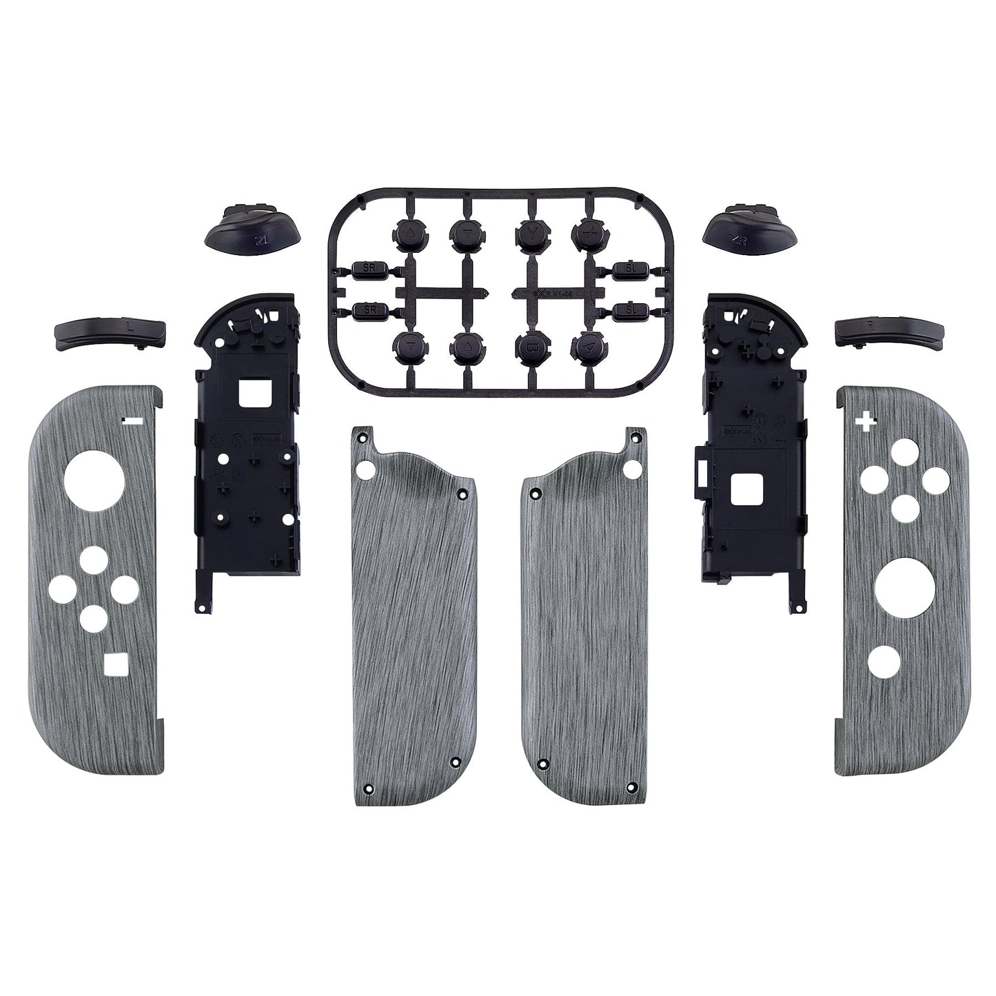 eXtremeRate Retail Soft Touch Grip Brushed Silver Patterned Joycon Handheld Controller Housing with Full Set Buttons, DIY Replacement Shell Case for NS Switch JoyCon & OLED JoyCon - Console Shell NOT Included -CS206
