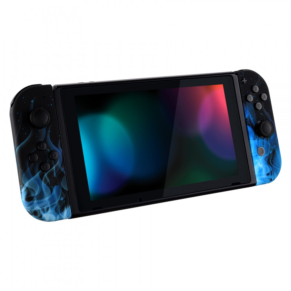 eXtremeRate Retail Soft Touch Grip Blue Flame Handheld Controller Housing With Full Set Buttons DIY Replacement Shell Case for NS Switch JoyCon & OLED JoyCon - Console Shell NOT Included - CT101
