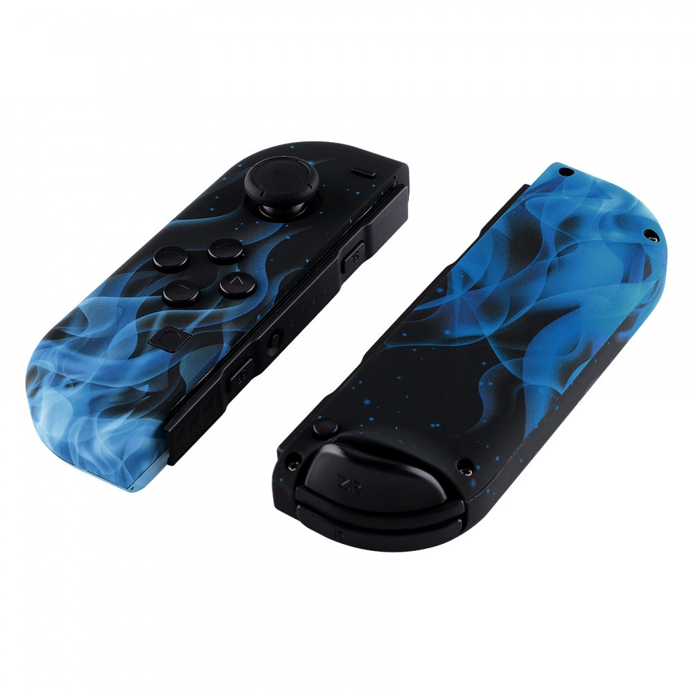 eXtremeRate Retail Soft Touch Grip Blue Flame Handheld Controller Housing With Full Set Buttons DIY Replacement Shell Case for NS Switch JoyCon & OLED JoyCon - Console Shell NOT Included - CT101