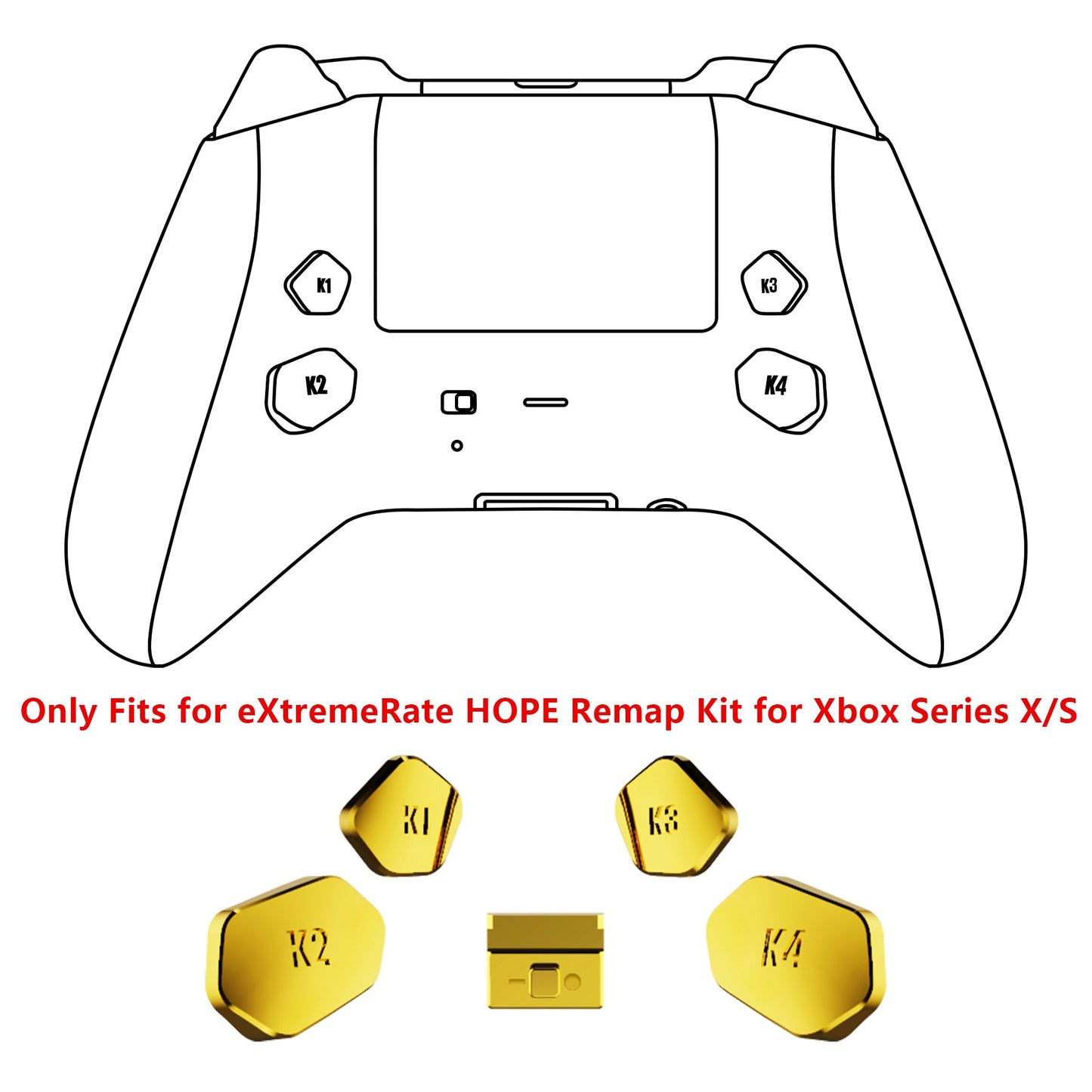 eXtremeRate Retail Chrome Gold Replacement Redesigned K1 K2 K3 K4 Back Buttons Paddles & Toggle Switch for Xbox Series X/S Controller eXtremerate Hope Remap Kit - Controller & Hope Remap Board NOT Included - DX3D4001