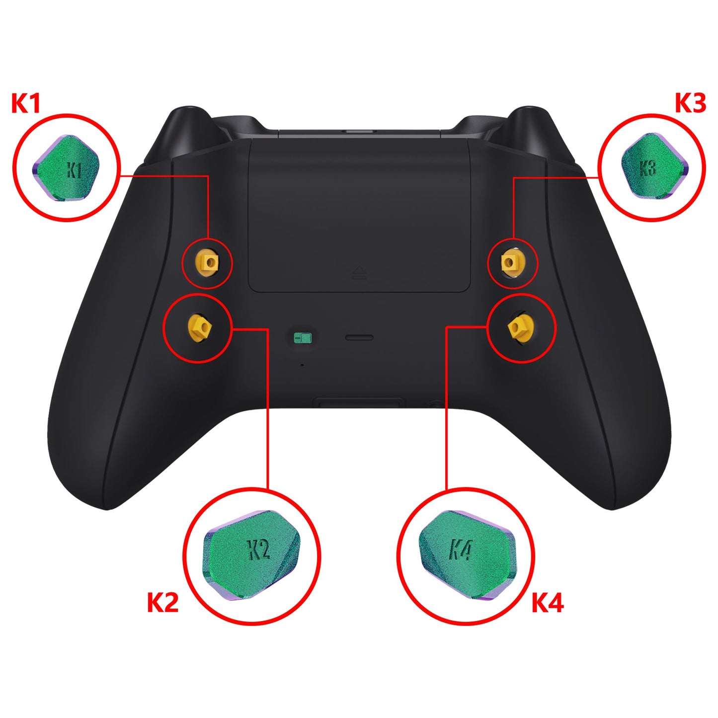 eXtremeRate Retail Chameleon Green Purple Replacement Redesigned K1 K2 K3 K4 Back Buttons Paddles & Toggle Switch for Xbox Series X/S Controller eXtremerate Hope Remap Kit - Controller & Hope Remap Board NOT Included - DX3P3002