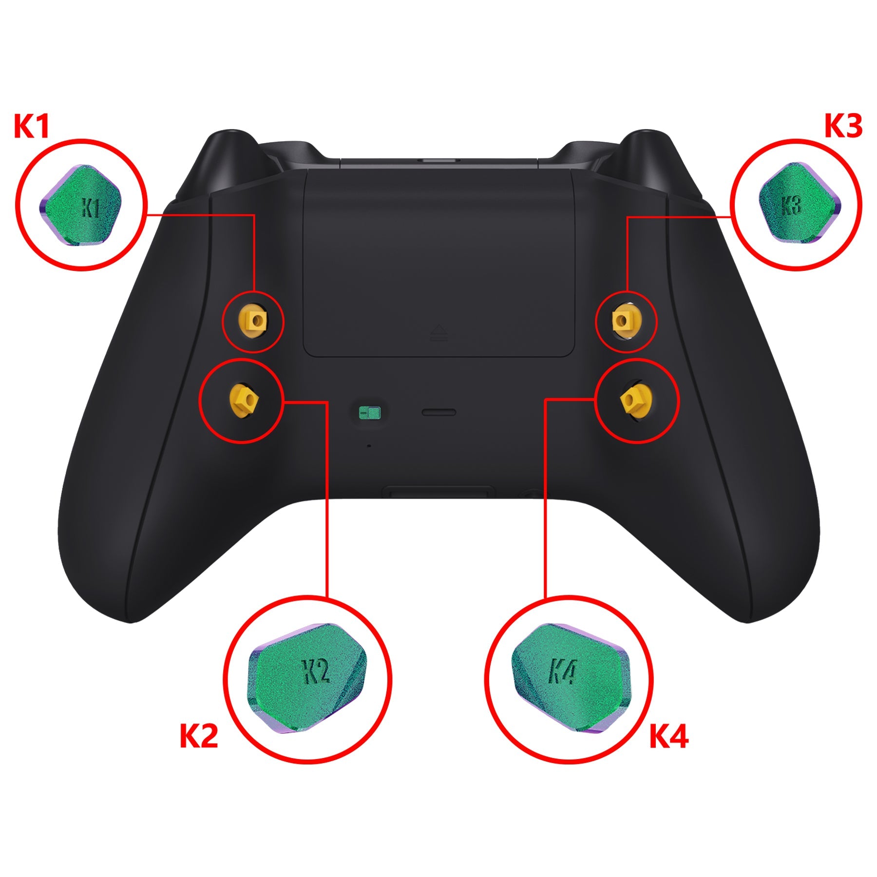 eXtremeRate Retail Chameleon Green Purple Replacement Redesigned K1 K2 K3 K4 Back Buttons Paddles & Toggle Switch for Xbox Series X/S Controller eXtremerate Hope Remap Kit - Controller & Hope Remap Board NOT Included - DX3P3002