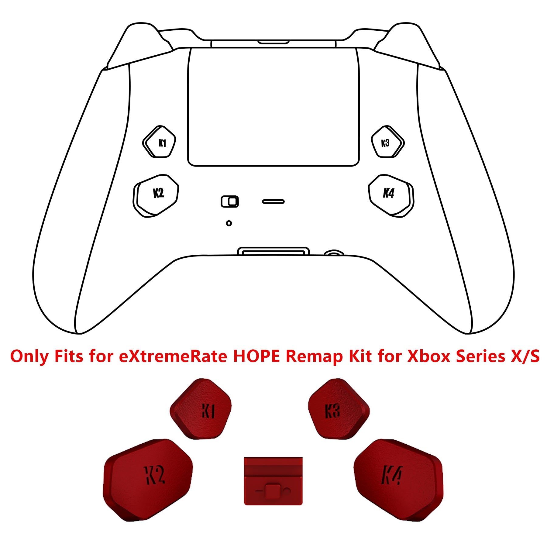 eXtremeRate Retail Scarlet Red Replacement Redesigned K1 K2 K3 K4 Back Buttons Paddles & Toggle Switch for Xbox Series X/S Controller eXtremerate Hope Remap Kit - Controller & Hope Remap Board NOT Included - DX3P3003