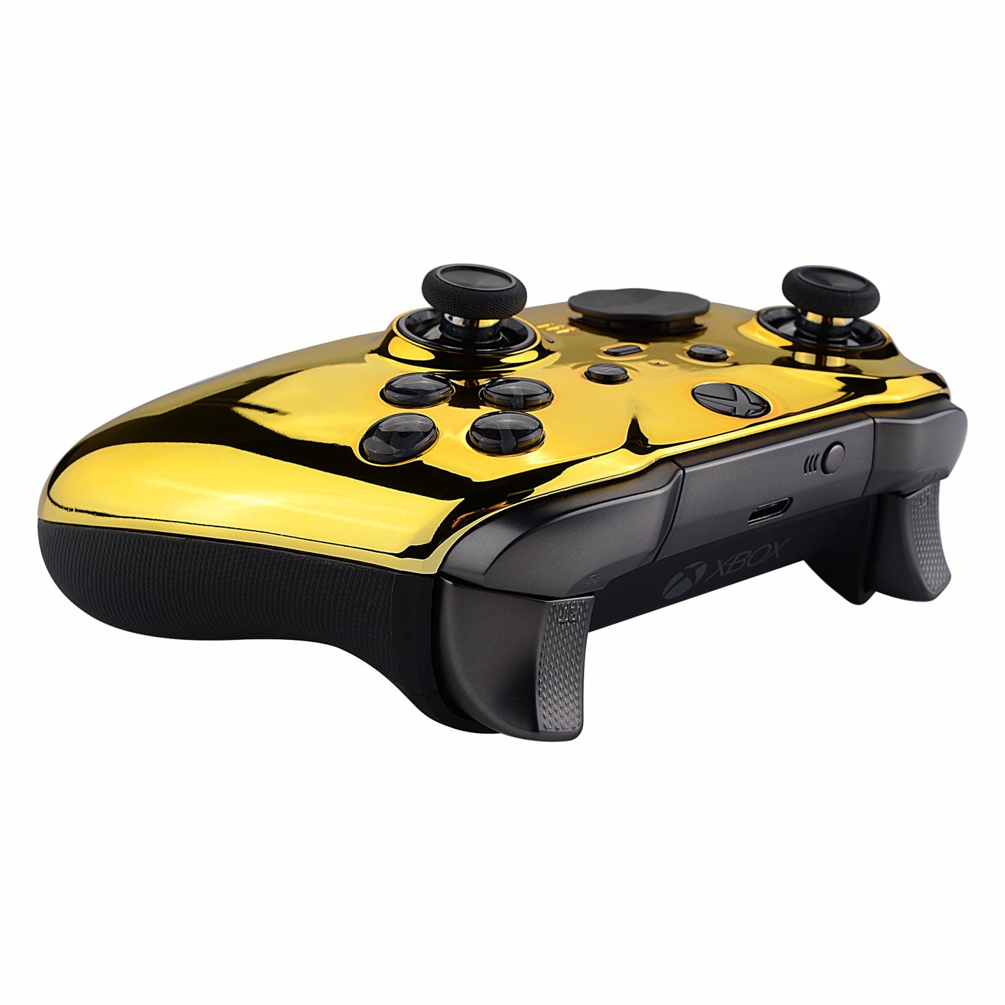 eXtremeRate Retail Chrome Gold Edition Glossy Faceplate Cover, Front Housing Shell Case Replacement Kit for Xbox One Elite Series 2 Controller (Model 1797 and Core Model 1797) - Thumbstick Accent Rings Included - ELD401