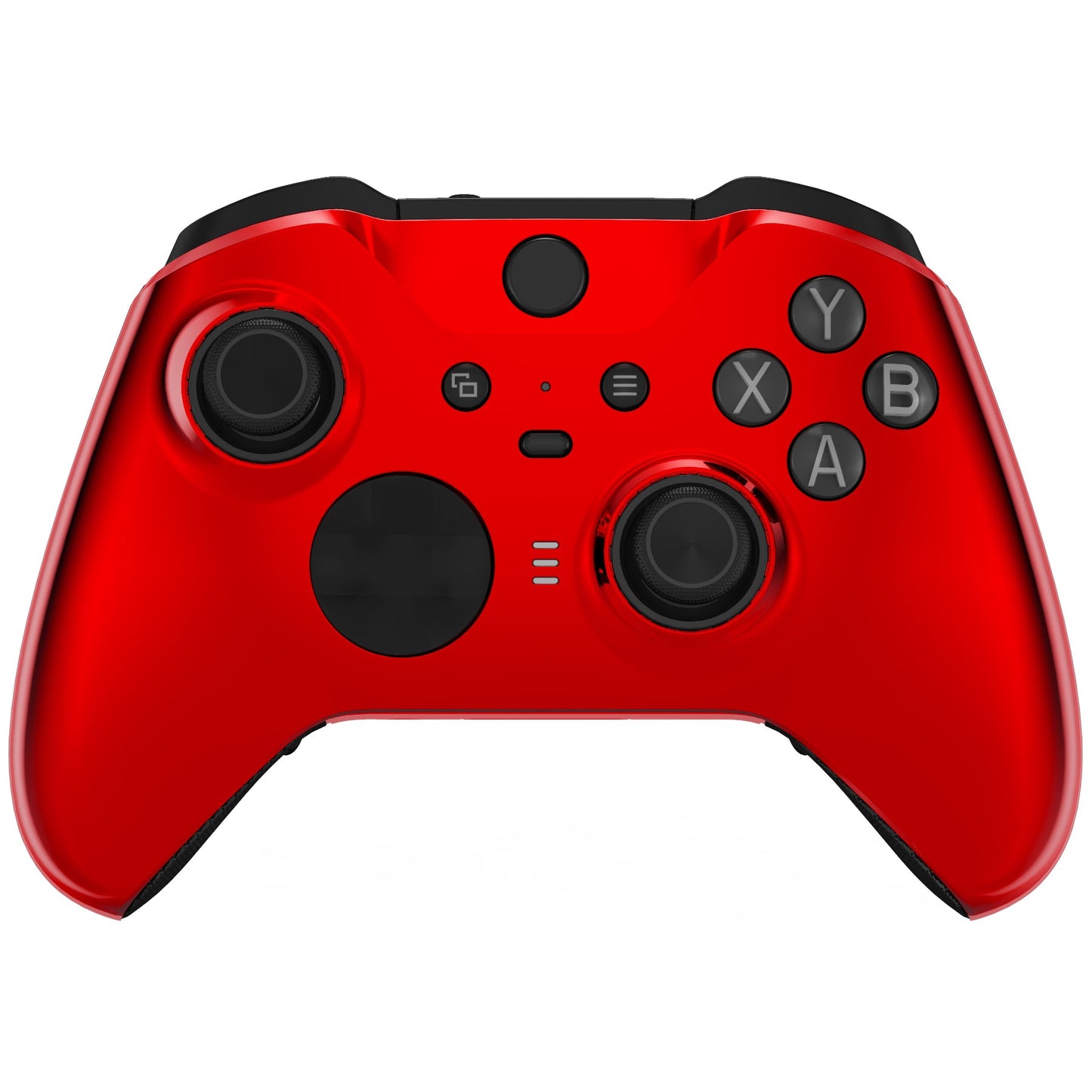 eXtremeRate Retail Chrome Red Edition Glossy Faceplate Cover, Front Housing Shell Case Replacement Kit for Xbox One Elite Series 2 Controller (Model 1797 and Core Model 1797) - Thumbstick Accent Rings Included - ELD403