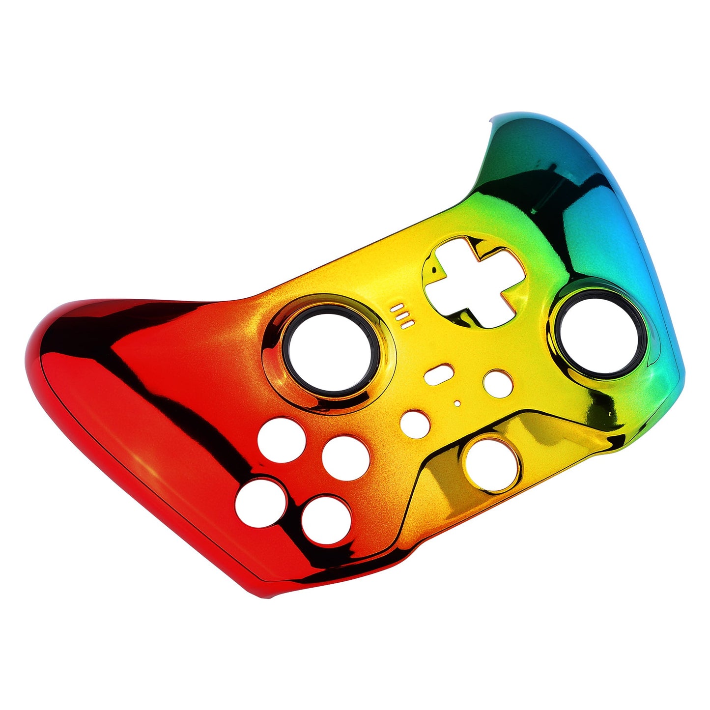 eXtremeRate Retail Tri-Color Gradient Glossy Faceplate Cover, Chrome Cyan Gold Red Replacement Front Housing Shell Case for Xbox One Elite Series 2 Controller (Model 1797 and Core Model 1797) - Thumbstick Accent Rings Included - ELD409