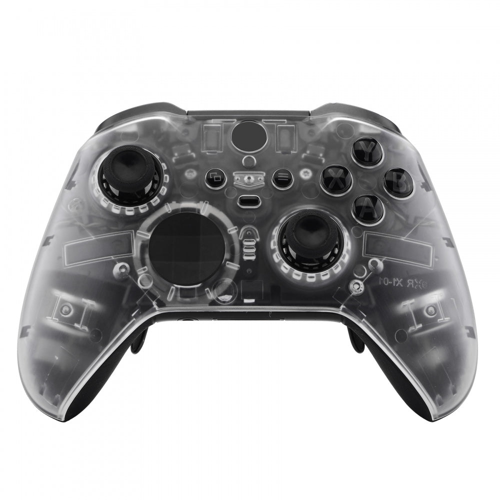 eXtremeRate Retail Transparent Clear Faceplate Cover, Front Housing Shell Case Replacement Kit for Xbox One Elite Series 2 Controller (Model 1797 and Core Model 1797) - Thumbstick Accent Rings Included - ELM503