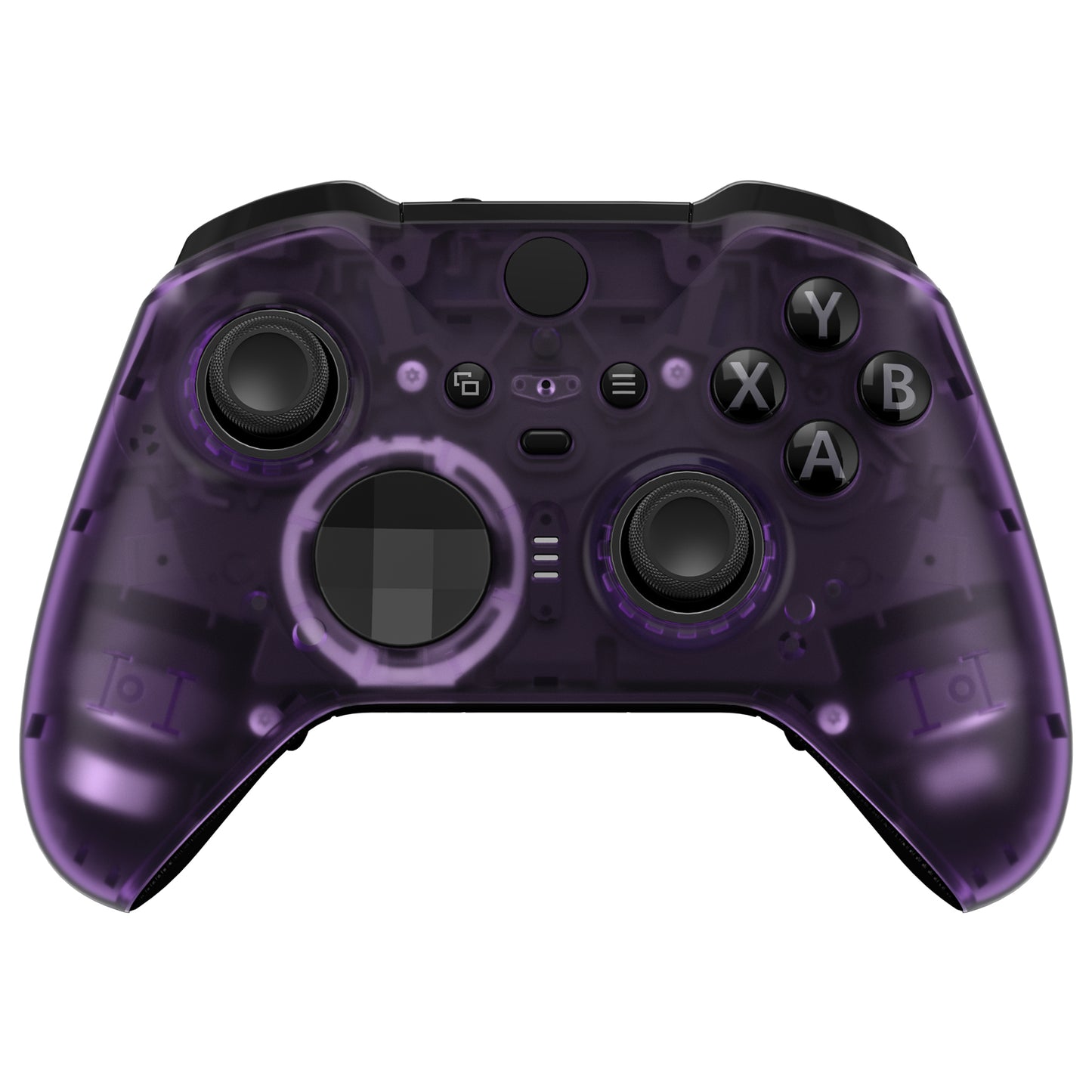 eXtremeRate Retail Clear Atomic Purple Faceplate Cover, Front Housing Shell Case Replacement Kit for Xbox One Elite Series 2 Controller Model 1797 and Core Model 1797 - Thumbstick Accent Rings Included - ELM504