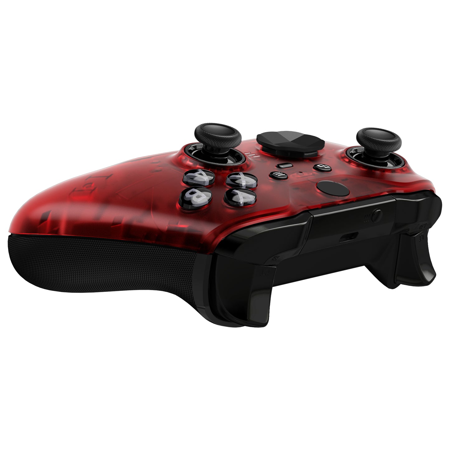 eXtremeRate Retail Clear Red Faceplate Cover, Front Housing Shell Case Replacement Kit for Xbox One Elite Series 2 Controller Model 1797 and Core Model 1797 - Thumbstick Accent Rings Included - ELM506