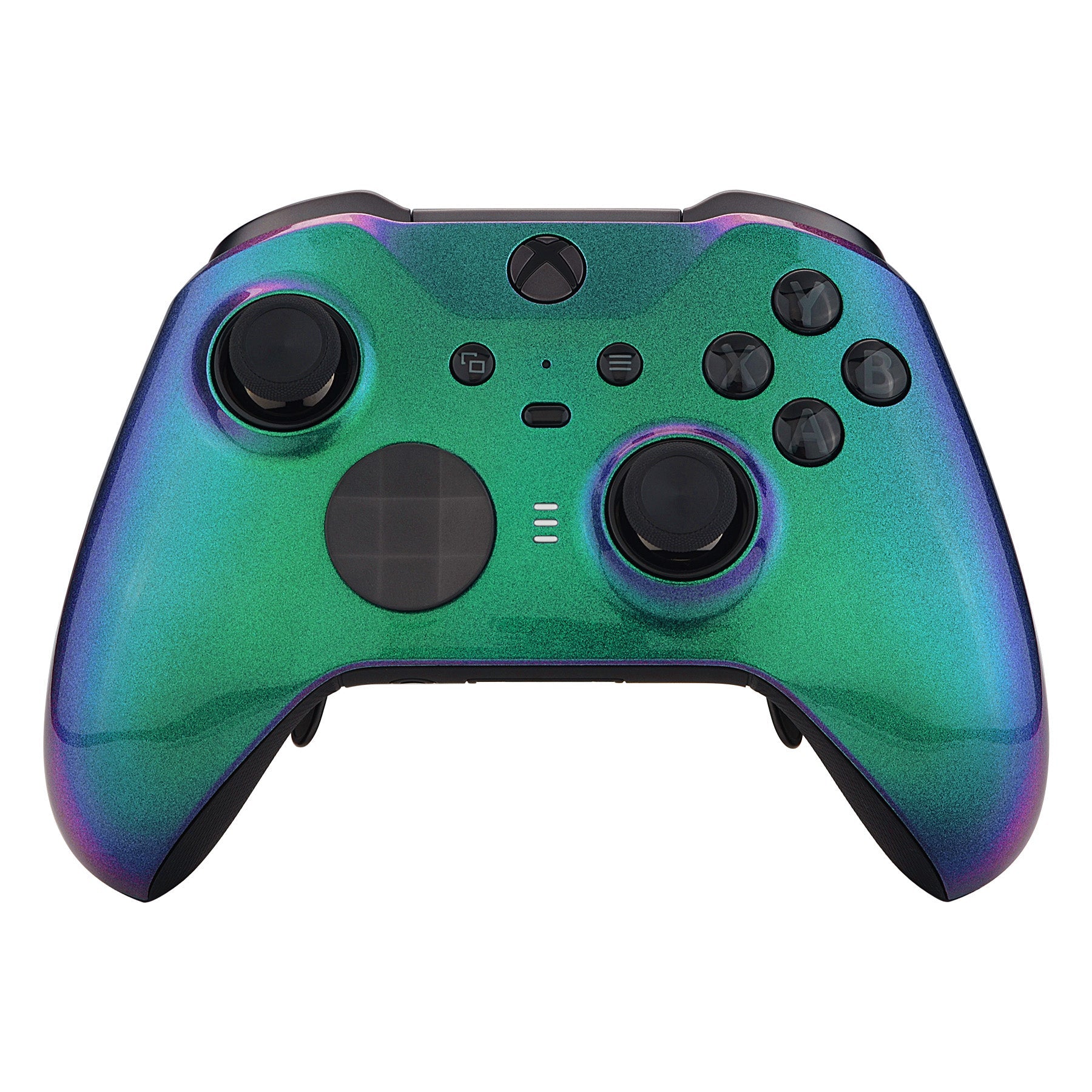 eXtremeRate Retail Chameleon Green Purple Faceplate Cover, Glossy Front Housing Shell Case Replacement Kit for Xbox One Elite Series 2 Controller (Model 1797 and Core Model 1797) - Thumbstick Accent Rings Included - ELP302