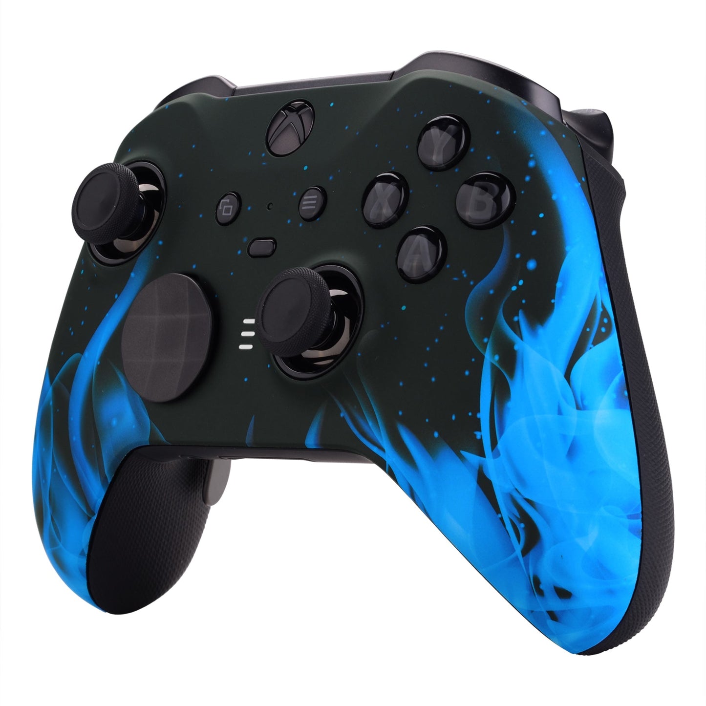 eXtremeRate Retail Blue Flame Patterned Faceplate Cover, Soft Touch Front Housing Shell Case Replacement Kit for Xbox One Elite Series 2 Controller (Model 1797 and Core Model 1797) - Thumbstick Accent Rings Included - ELT105