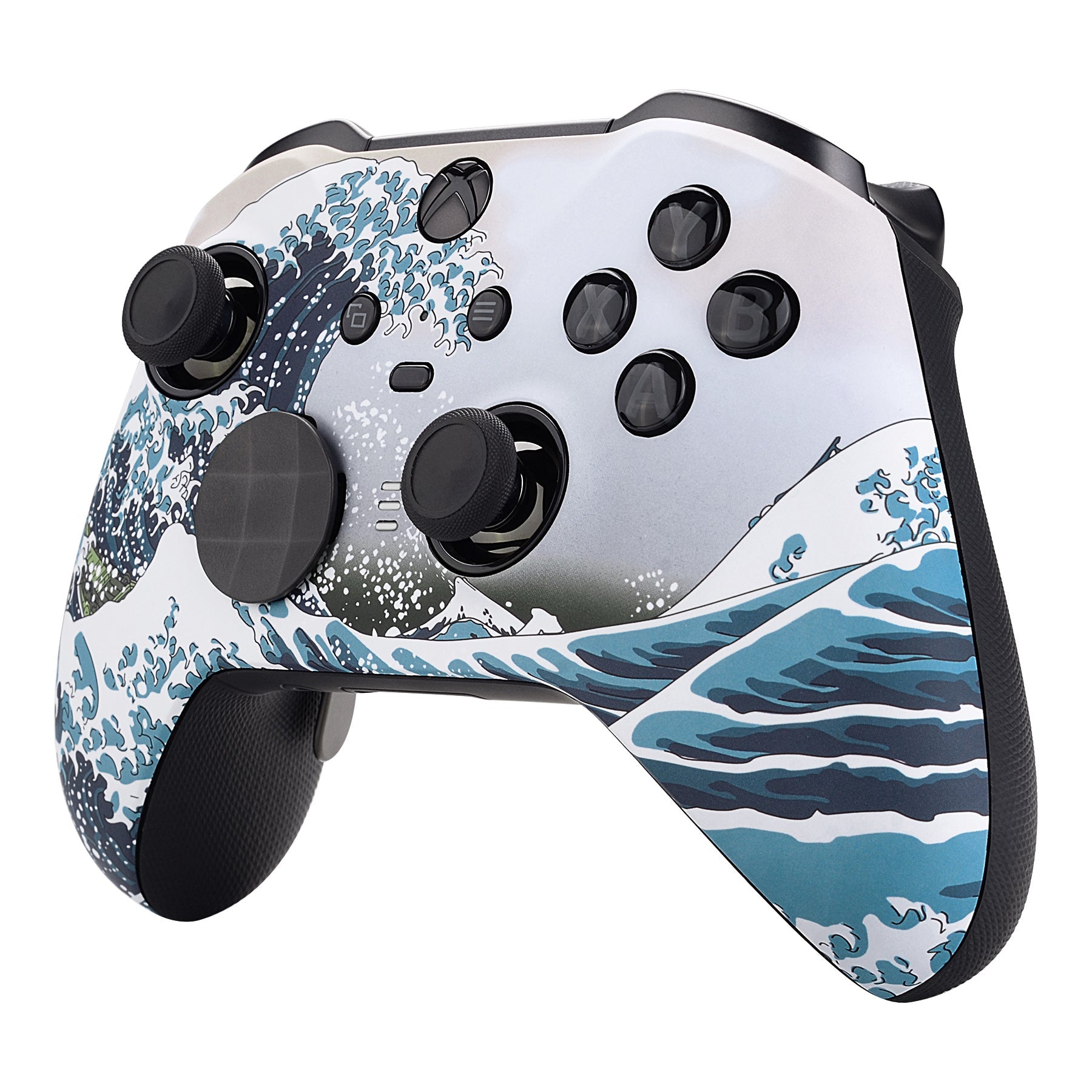 eXtremeRate Retail The Great Wave Patterned Faceplate Cover, Soft Touch Front Housing Shell Case Replacement Kit for Xbox One Elite Series 2 Controller (Model 1797 and Core Model 1797) - Thumbstick Accent Rings Included - ELT106