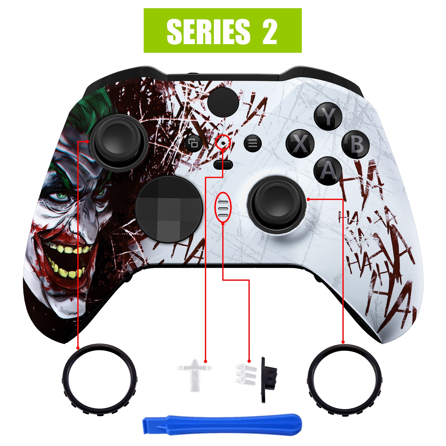 eXtremeRate Replacement Front Housing Shell Case with Accent Rings for Xbox  One Elite Series 2 & Elite 2 Core Controller (Model 1797) - Clown HAHAHA