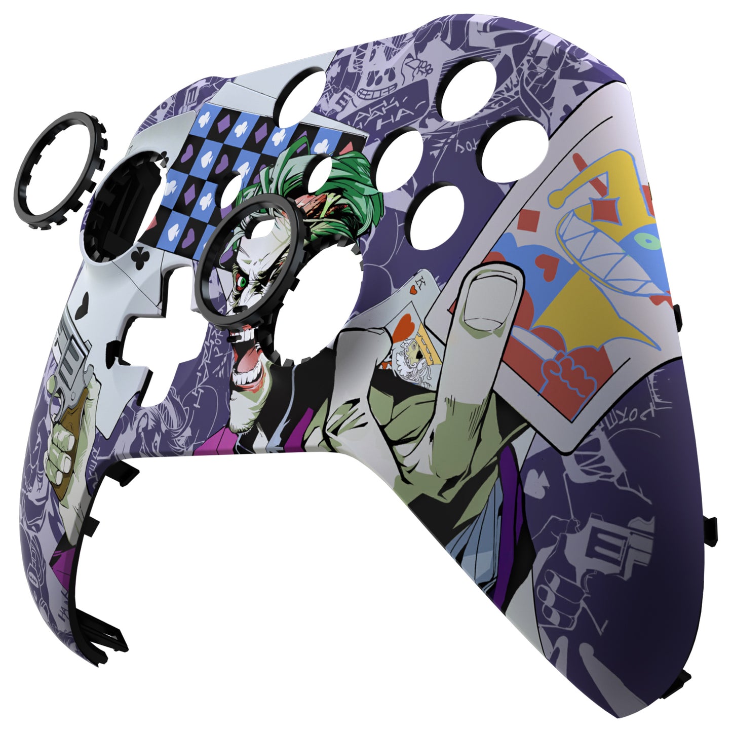 eXtremeRate Retail Clown Cards Style Faceplate Cover, Soft Touch Front Housing Shell Case Replacement Kit for Xbox One Elite Series 2 Controller Model 1797 - Thumbstick Accent Rings Included - ELT141