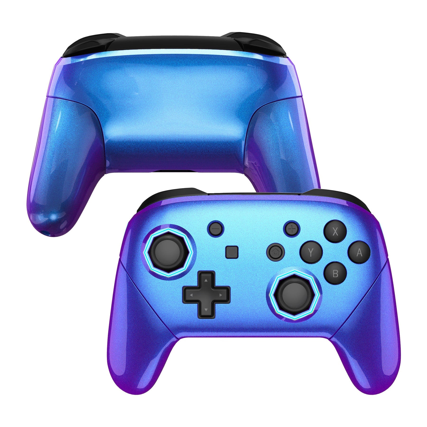 eXtremeRate Retail Chameleon Purple Blue Faceplate Backplate Handles Cover, Octagonal Gated Sticks Design DIY Replacement Grip Housing Shell for NS Switch Pro Controller - Controller NOT Included - FRE607