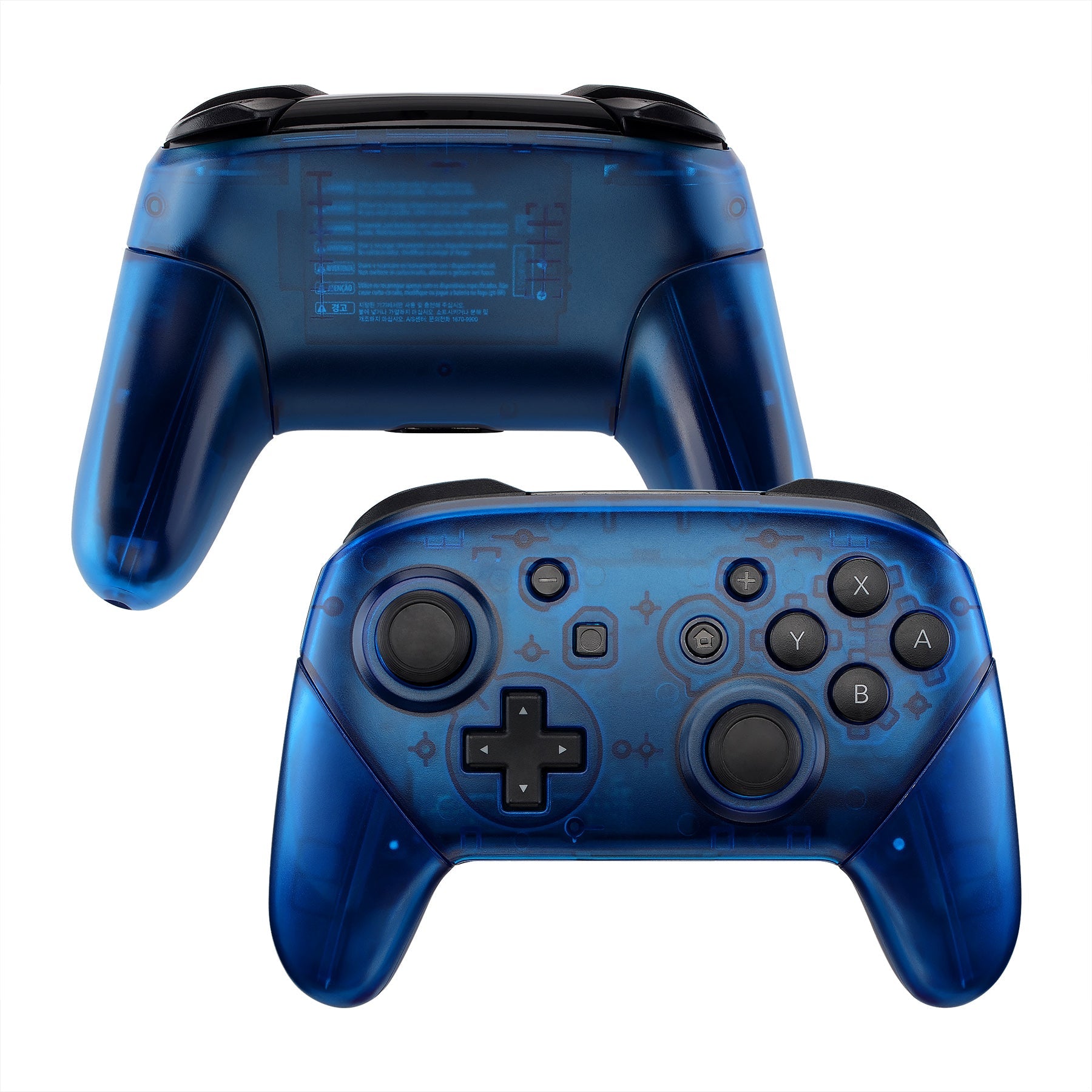 eXtremeRate Retail Transparent Blue Faceplate Backplate Handles for Nintendo Switch Pro Controller, DIY Replacement Grip Housing Shell Cover for Nintendo Switch Pro - Controller NOT Included - FRM503