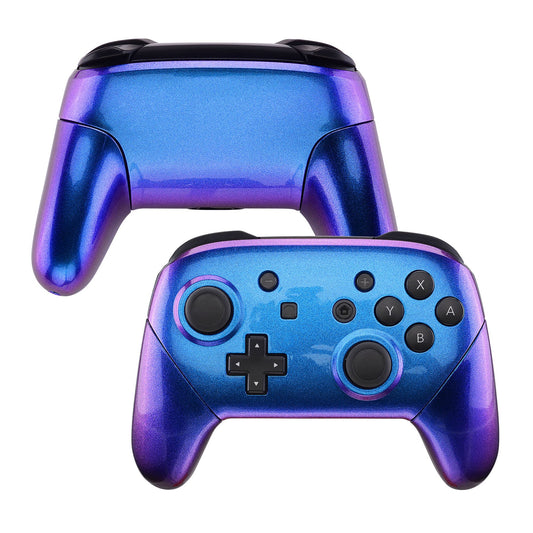 eXtremeRate Retail Chameleon Faceplate Backplate Handles for NS Switch Pro Controller, Purple Blue DIY Replacement Grip Housing Shell Cover for NS Switch Pro - Controller NOT Included - FRP301