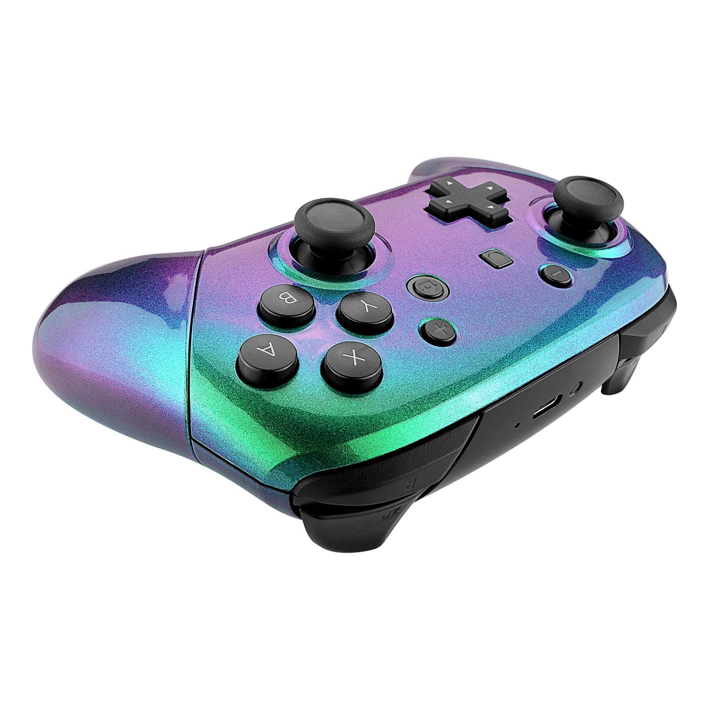 eXtremeRate Retail Chameleon Faceplate Backplate Handles for Nintendo Switch Pro Controller, Green Purple DIY Replacement Grip Housing Shell Cover for Nintendo Switch Pro - Controller NOT Included - FRP312