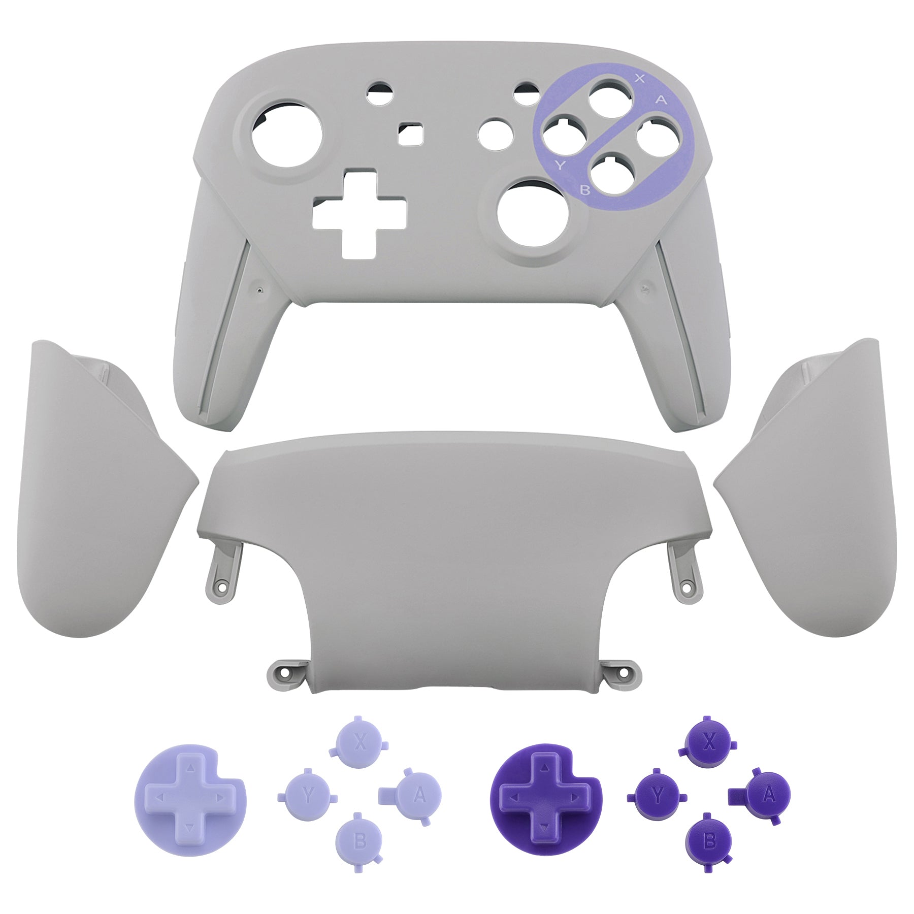eXtremeRate Retail Soft Touch Faceplate Backplate Handles for Switch Pro Controller, Classic SNES Style Replacement Shell Case with Purple D-pad ABXY Buttons for Nintendo Switch Pro - Controller NOT Included - FRT102