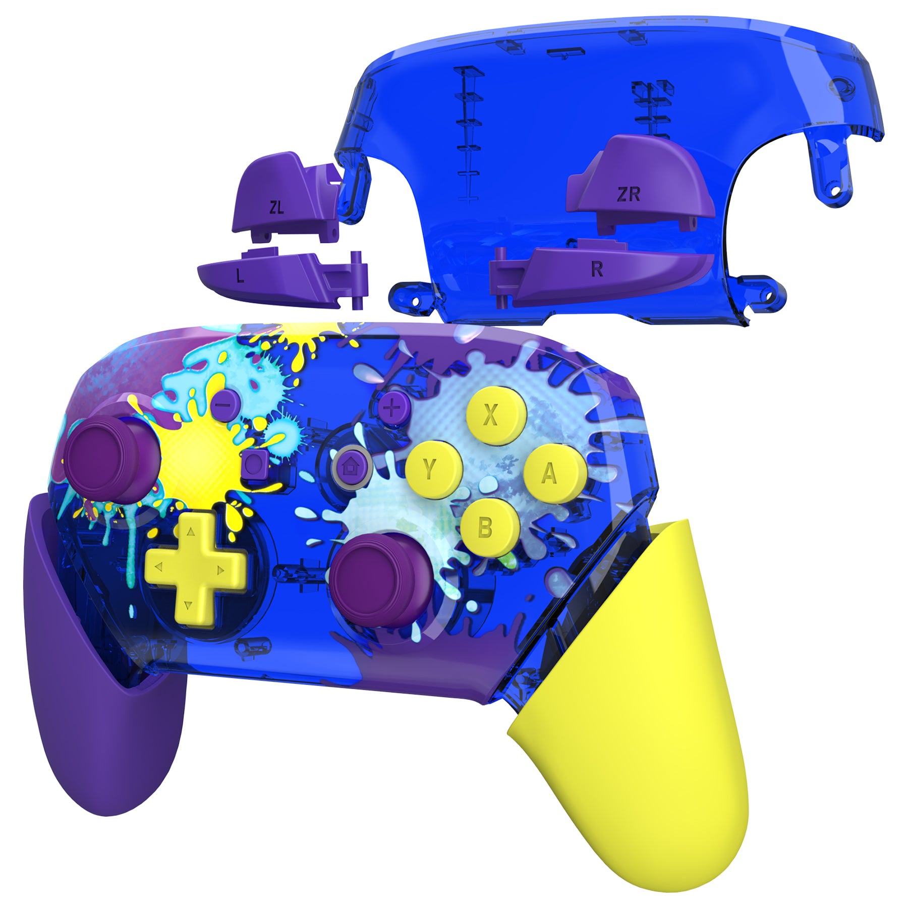 eXtremeRate Retail Splattering Paint Style Faceplate Backplate Handles for NS Switch Pro Controller, Soft Touch Replacement Grip Housing Shell Cover with Colorful ABXY Buttons for NS Switch Pro - FRT104