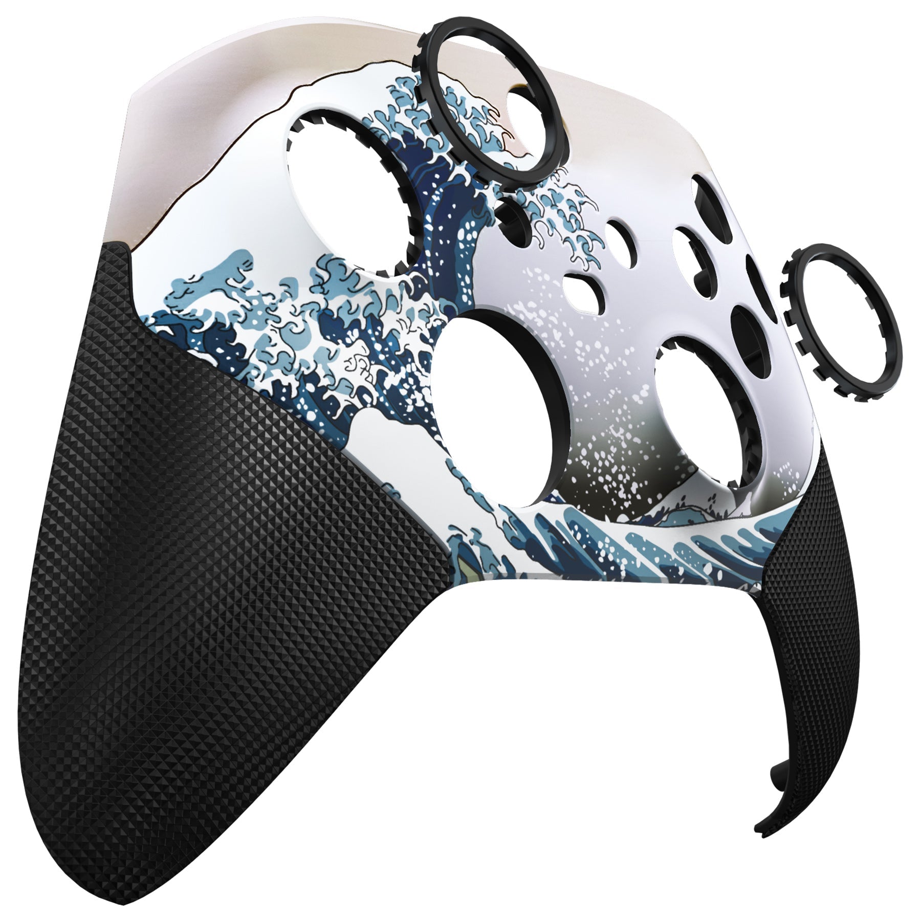 eXtremeRate ASR Version Performance Rubberized Grip Front Housing Shell  with Accent Rings for Xbox Series X & S Controller - The Great Wave