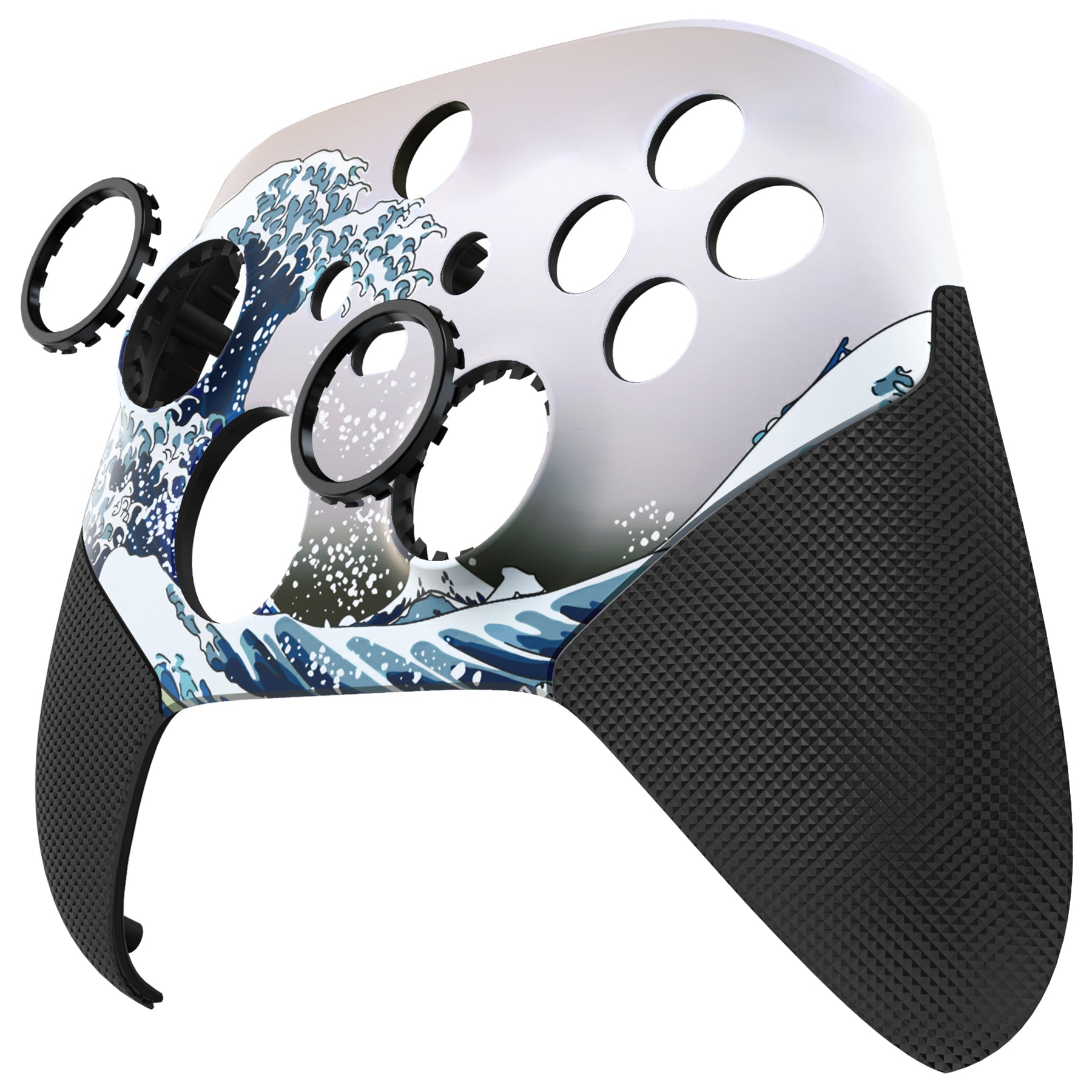 eXtremeRate ASR Version Performance Rubberized Grip Front Housing Shell  with Accent Rings for Xbox Series X & S Controller - The Great Wave