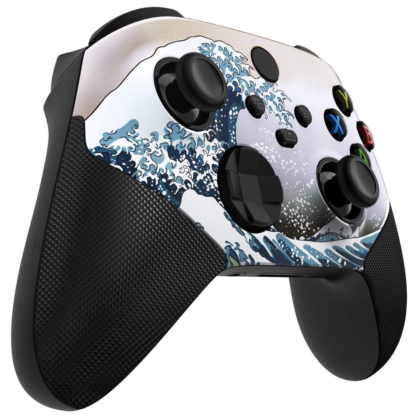 eXtremeRate Retail The Great Wave ASR Version Performance Rubberized Grip Front Housing Shell  with Accent Rings for Xbox Series X/S Controller - FX3C1002