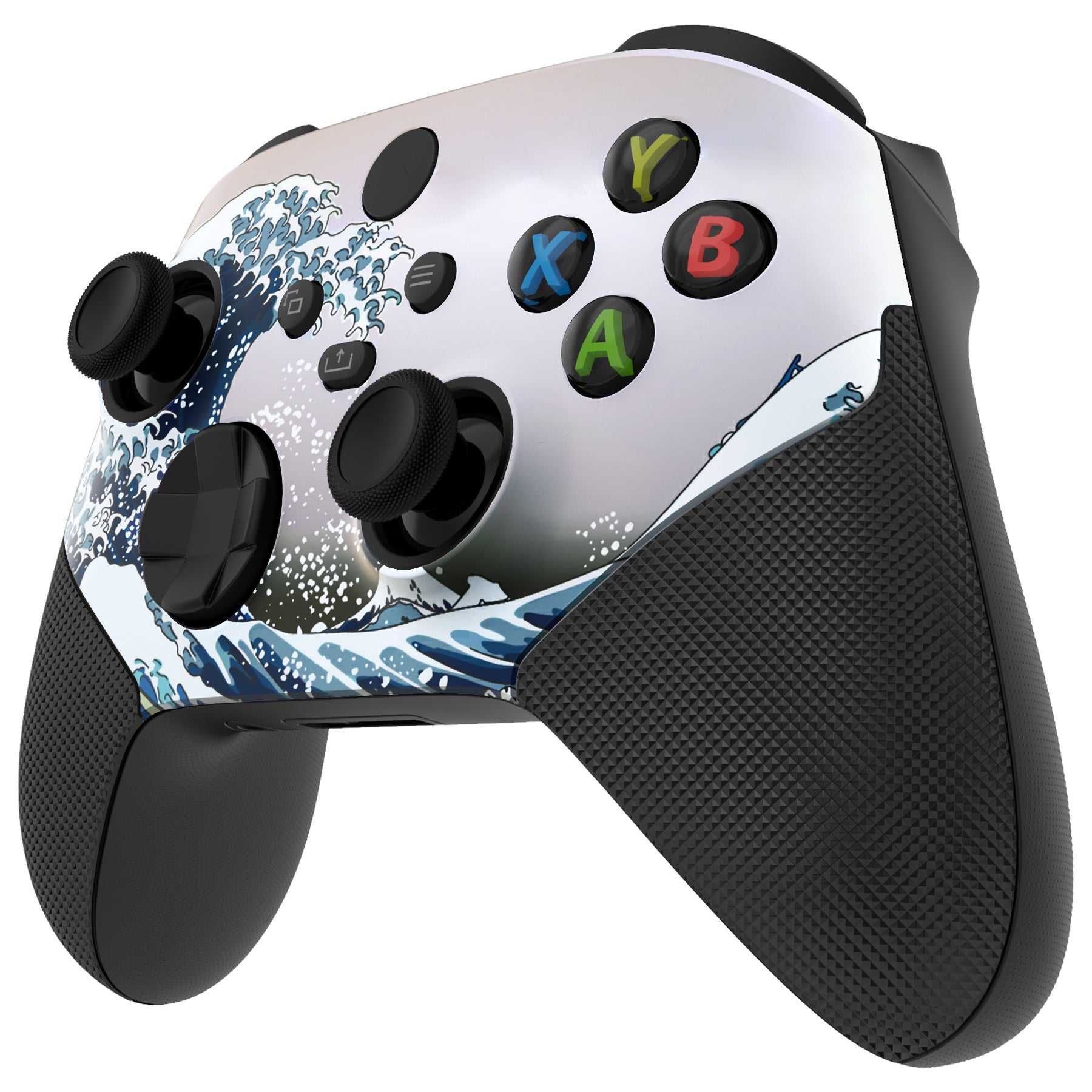 eXtremeRate Retail The Great Wave ASR Version Performance Rubberized Grip Front Housing Shell  with Accent Rings for Xbox Series X/S Controller - FX3C1002