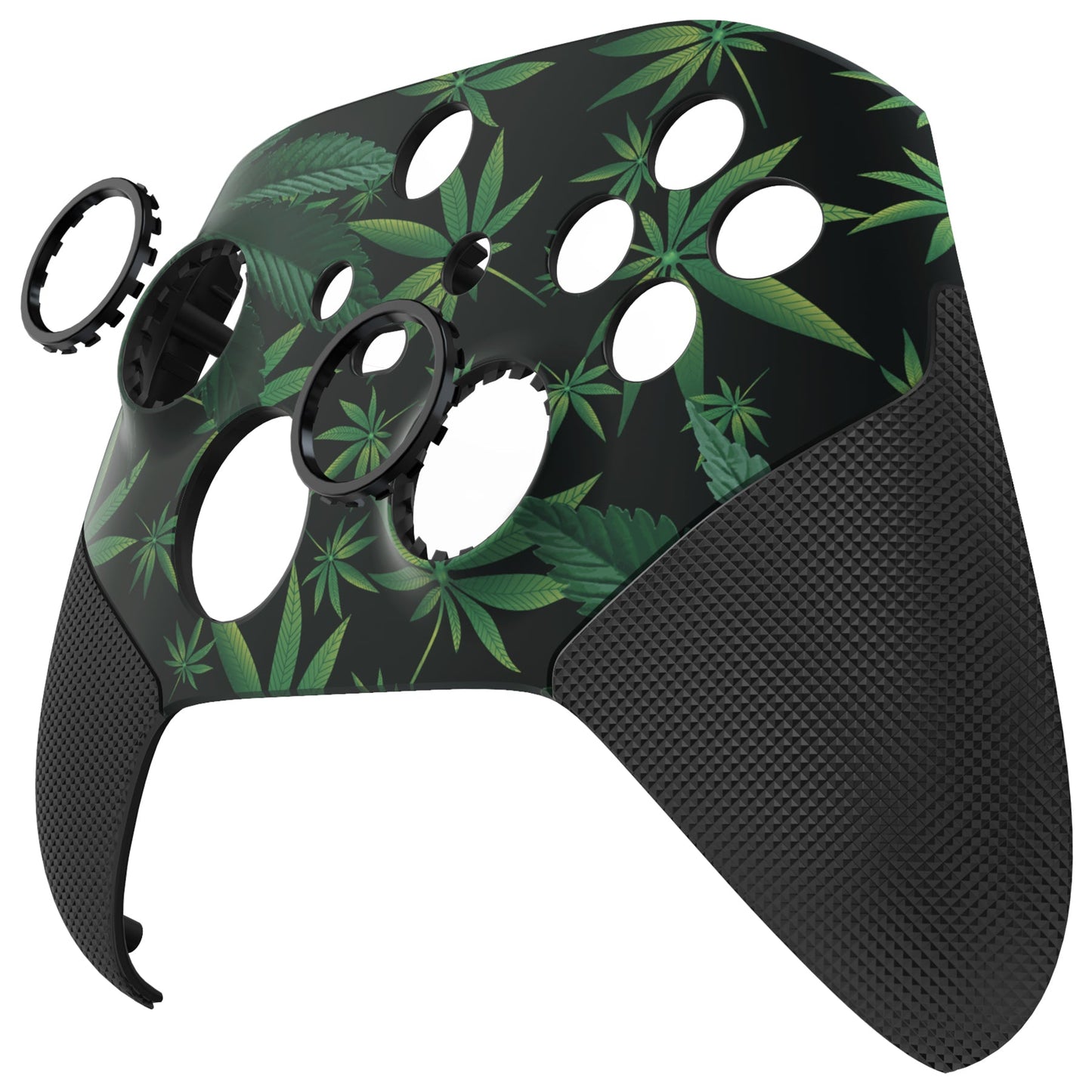 eXtremeRate Retail Green Weeds ASR Version Performance Rubberized Grip Front Housing Shell  with Accent Rings for Xbox Series X/S Controller - FX3C1006